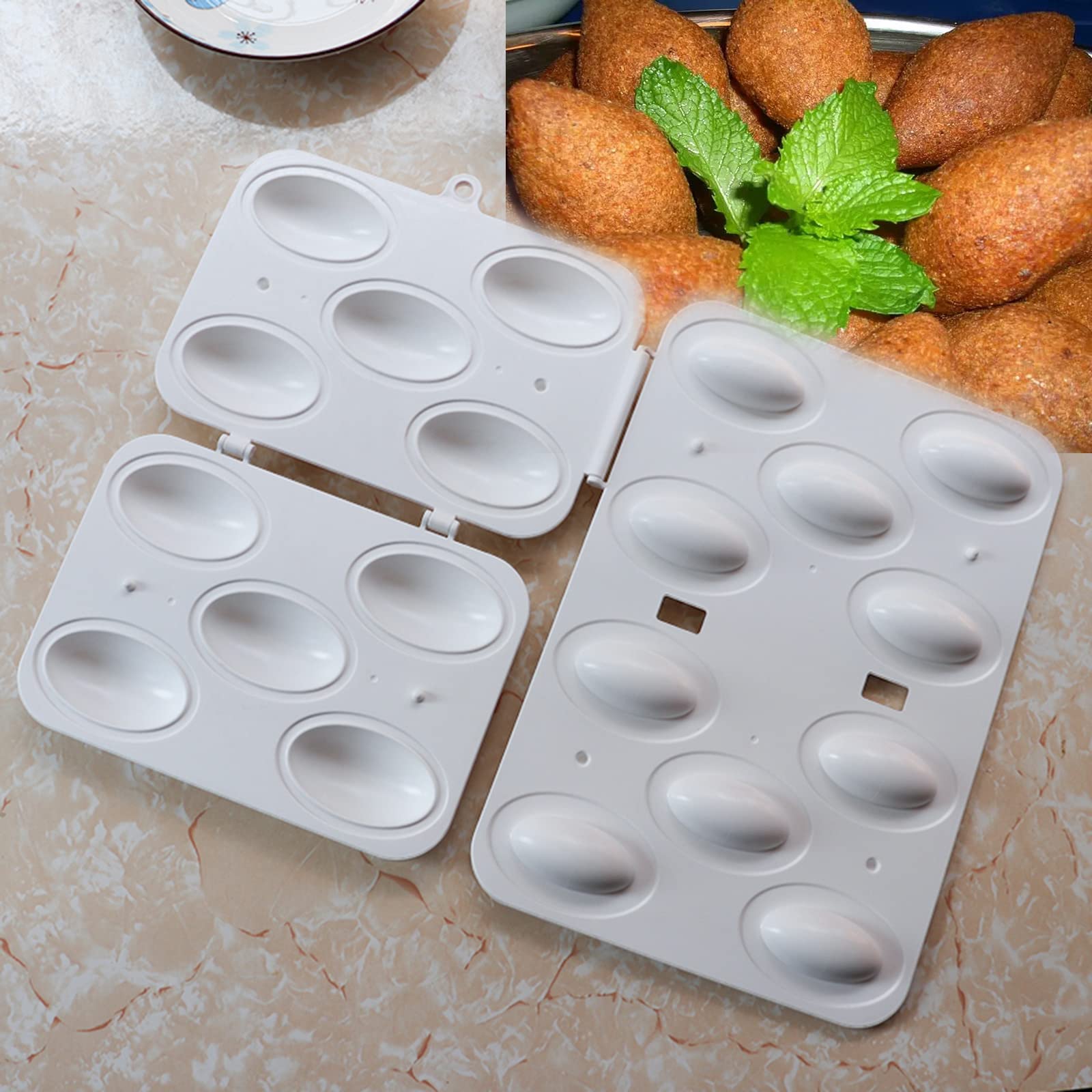 Kofte Meatball Maker Press Mold 5 In 1 Set, 3 Steps Easily To Make Pro Kubba Rollers 3Inch X 2Inch With Hook Holes