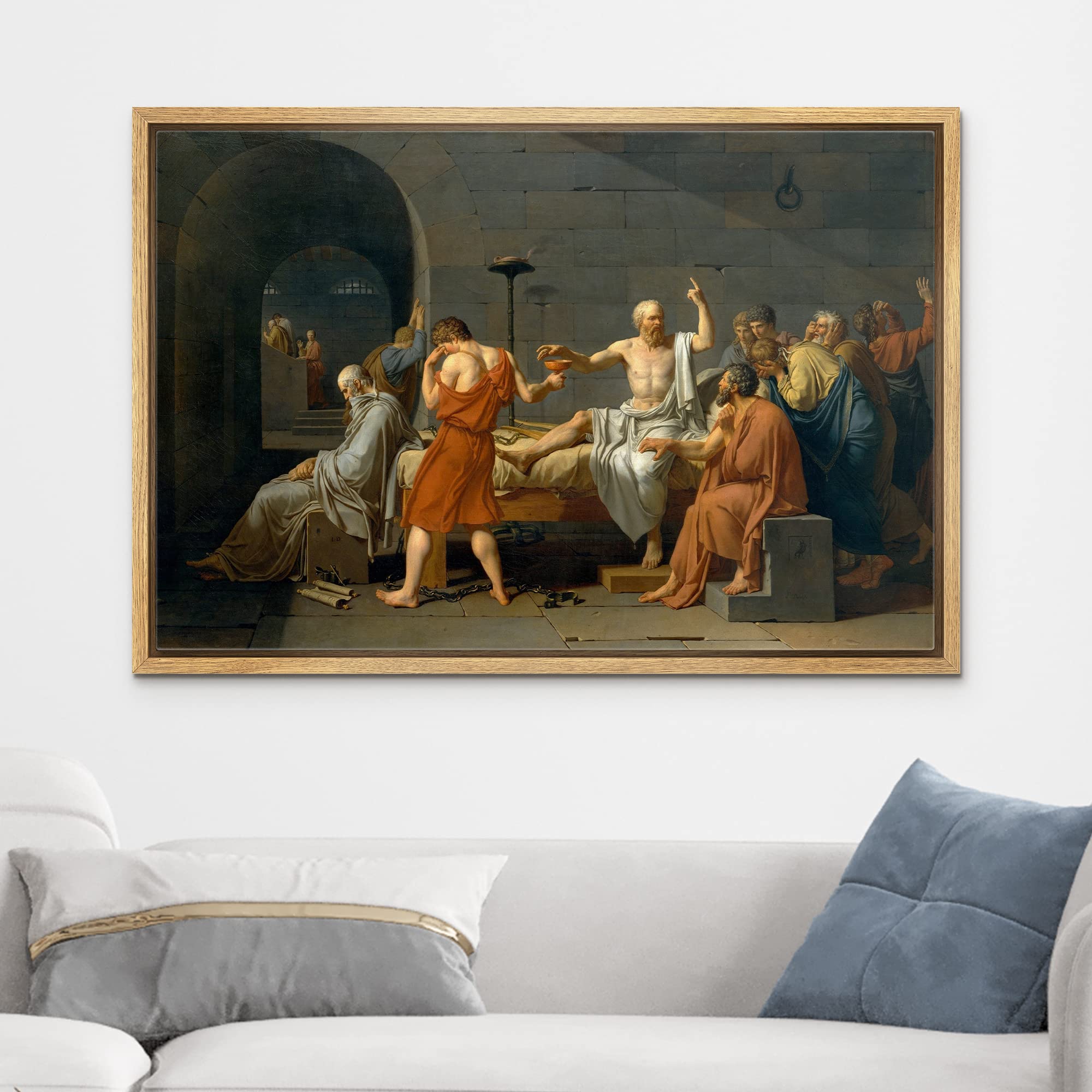 Wall26 - The Death Of Socrates By Jacques-Louis David - Framed Canvas Print Wall Art Famous Painting Reproduction - 16''X24'' Na