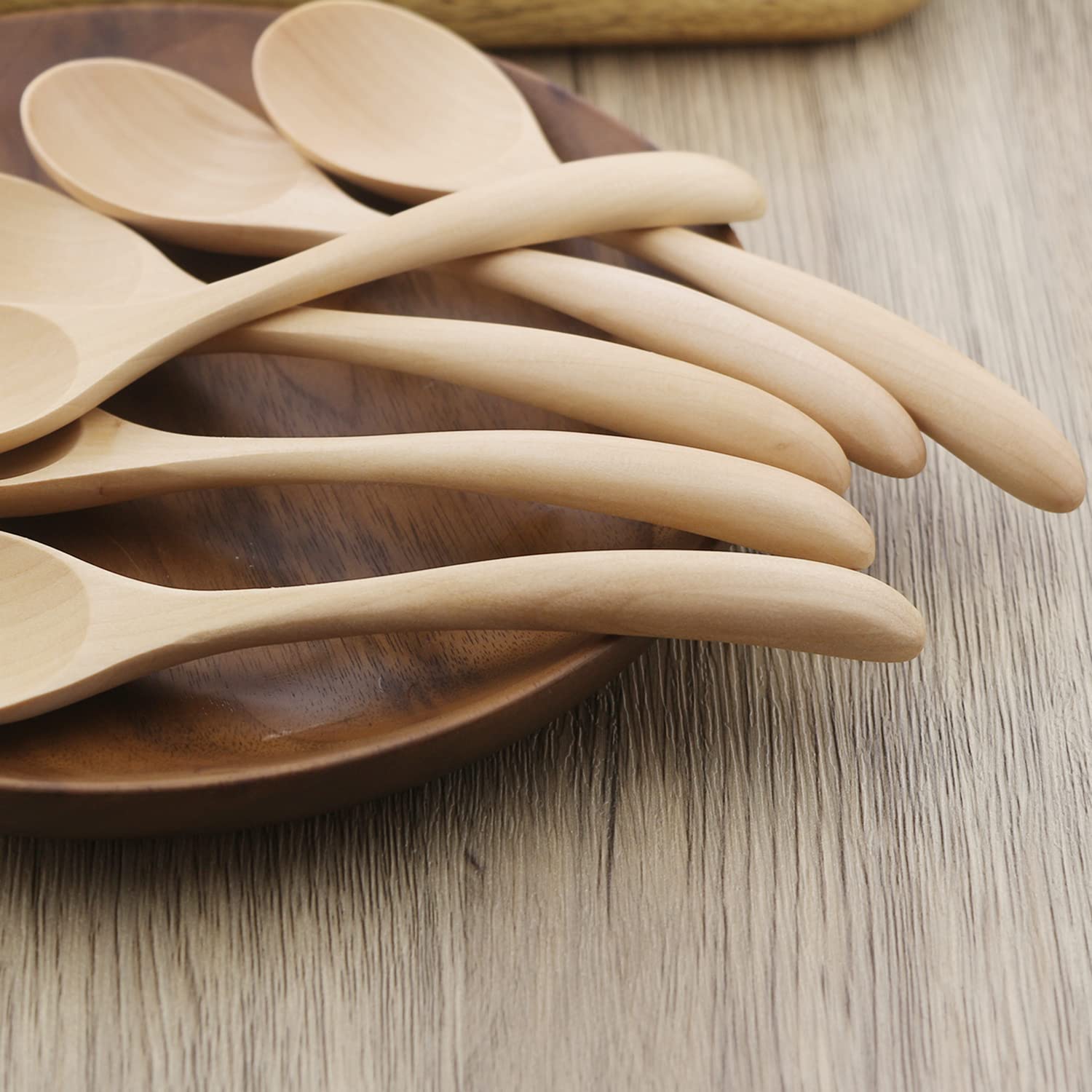 Wooden Spoons for Eating  ADLORYEA 6-Piece Wood Spoons  6.6 inch Handmade Natural Wood Spoon for Soup  Coffee  Salad Desserts  Chips  Snacks  Cereal  and Fruit  Wood Color