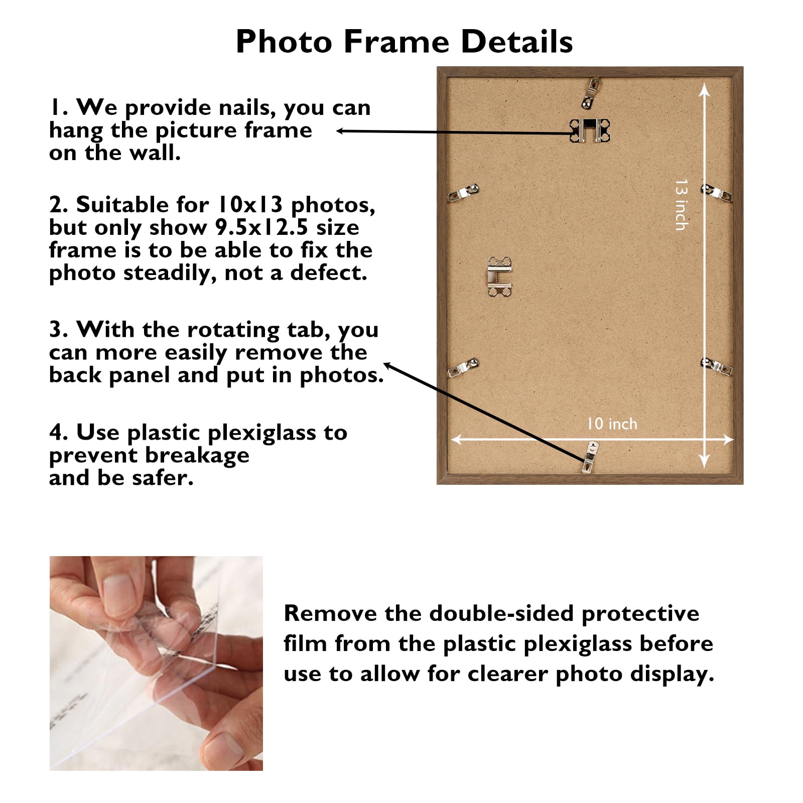 JCJMY 10x13 Picture Frame Brown for Wall Hanging, Wall Mounting Horizontally or Vertically, 10 x 13 Wall Gallery Poster Photo Fr