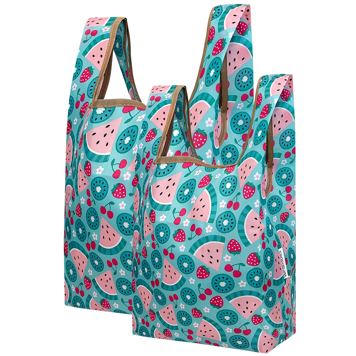 Wrapables Jolibag Collection Reusable Shopping Bag (Set Of 2), Kiwi & Watermelon