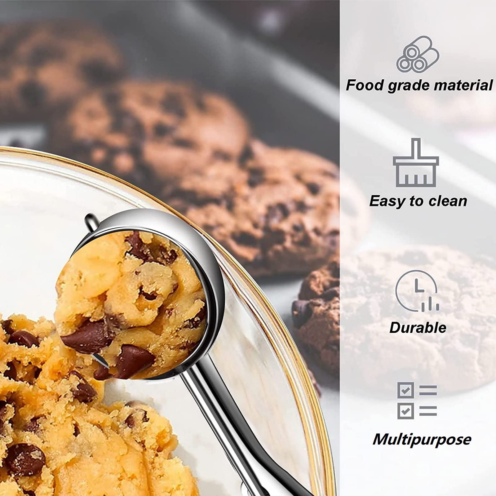 Ice Cream Scoop, 3Pcs Cookie Scoop Set, Stainless Steel Cookie Scoops For Baking Set Of 3, Cookie Scooper For Baking, Ice Cream
