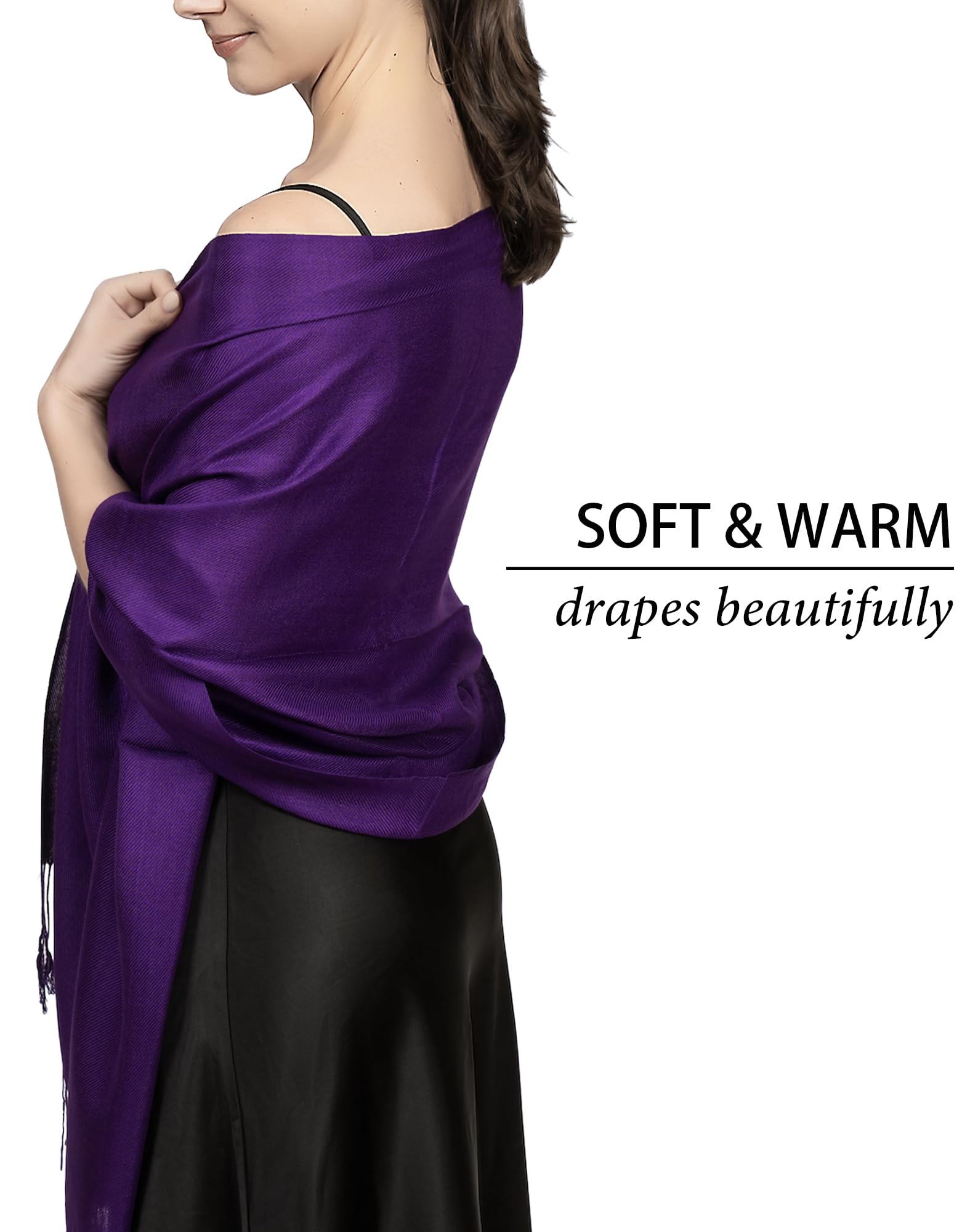 Achillea Large Soft Silky Pashmina Shawl Wrap Scarf In Solid Colors (Purpleeggplant)