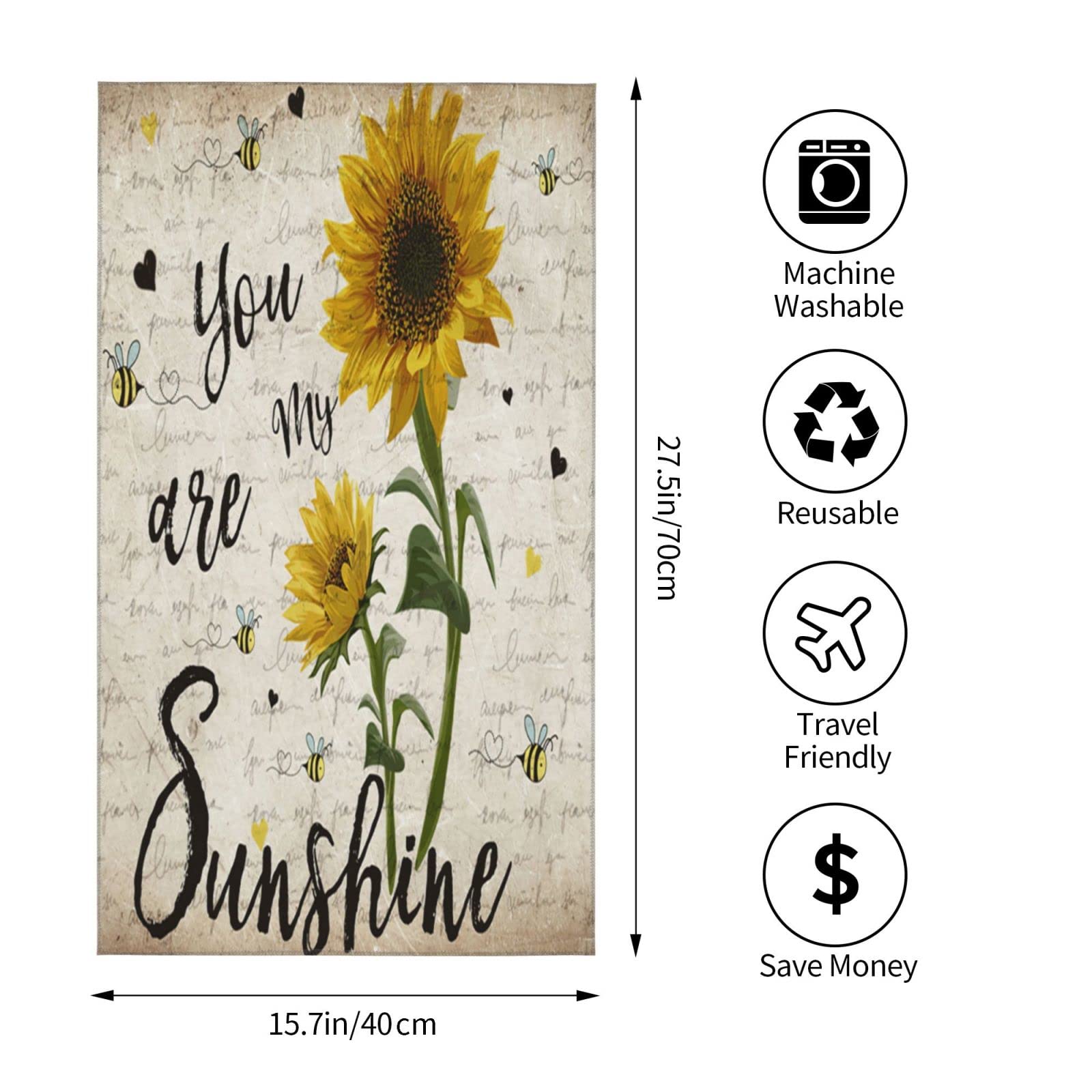 Covasa Sunflower Hand Towels For Bathroom Set Of 2 You Are My Sunshine Yellow Flower Bees Microfiber Soft Small Bath Towel Highl