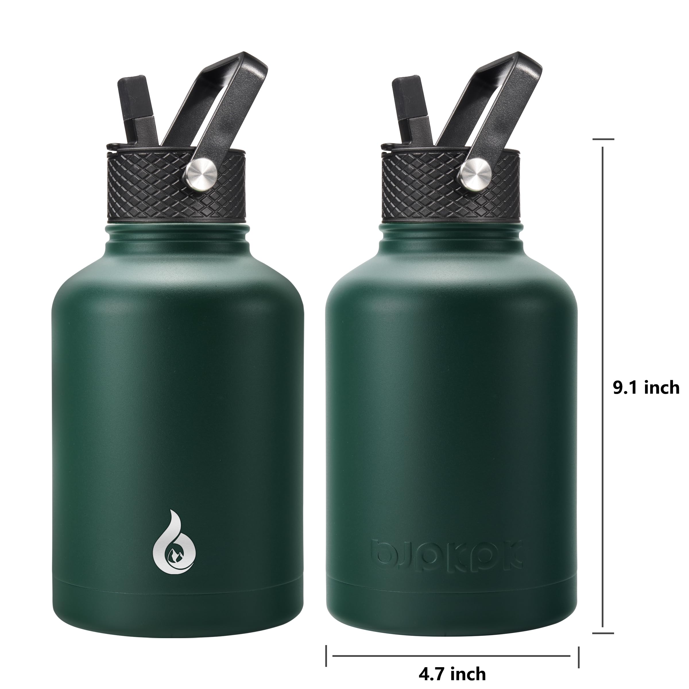 Bjpkpk Insulated Water Bottles With Straw Lid,50Oz Large Bottle,Stainless Steel Vacuum Bottle,Hot & Cold 3 Lids And Paracord Han