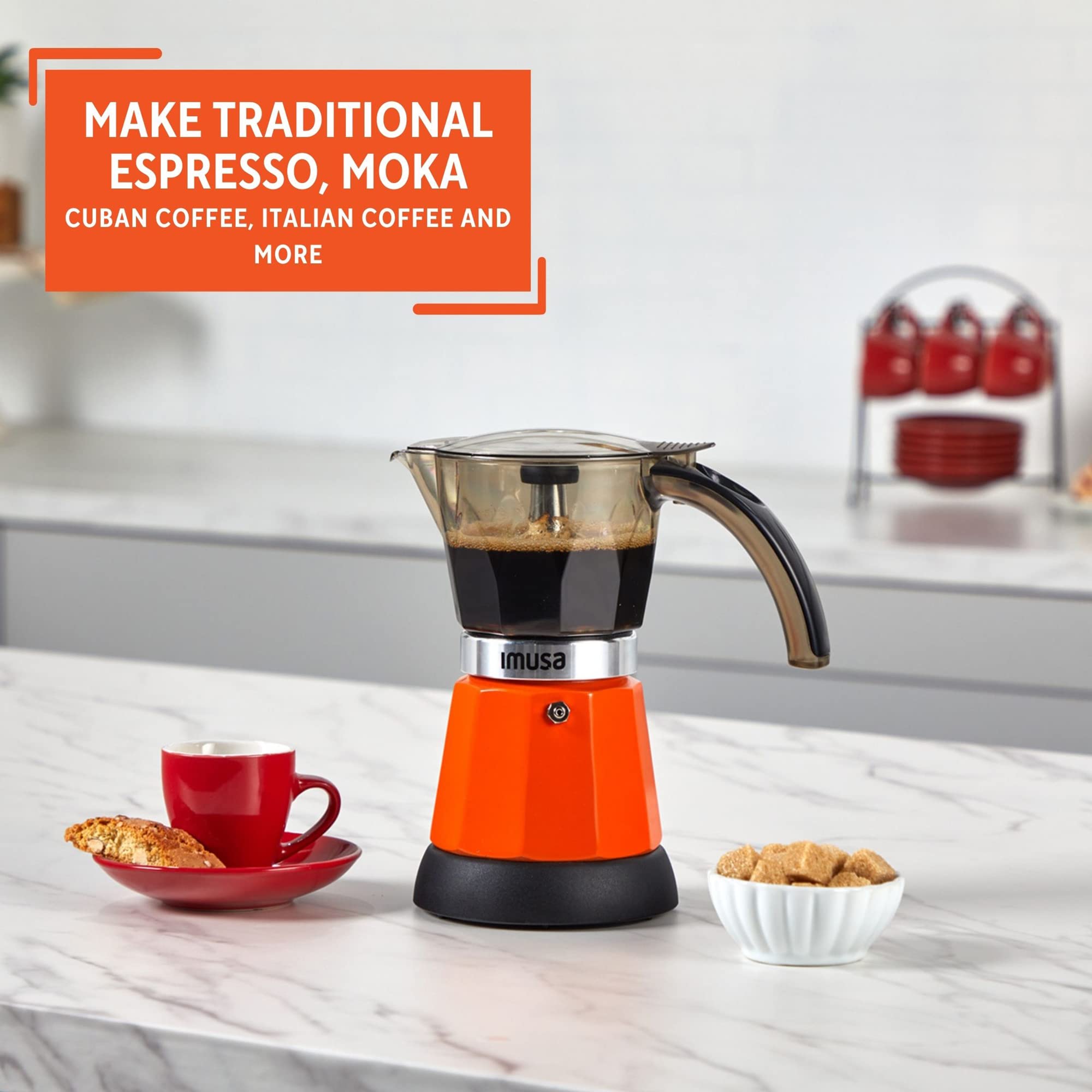 Imusa 6 Or 3Cup Electric Espresso Maker, Orange