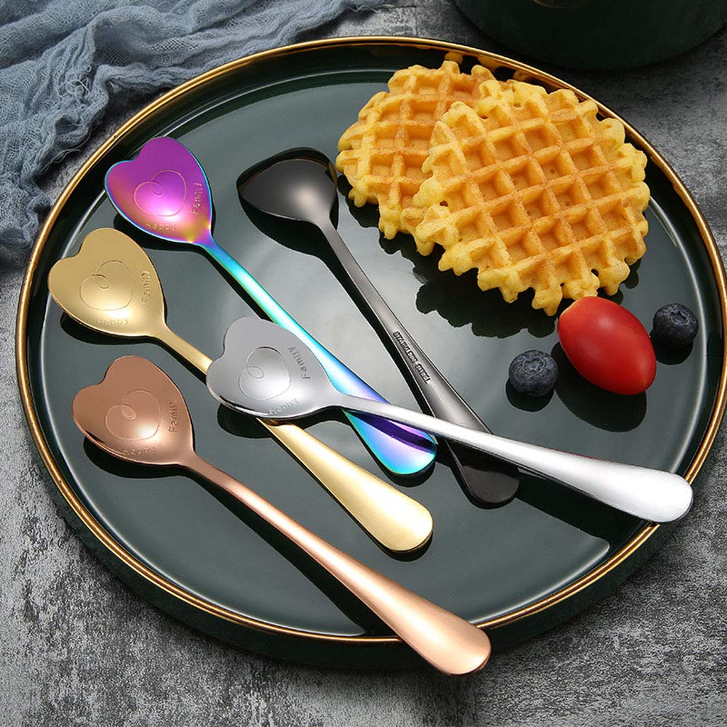 7 Pcs Stainless Steel Spoon, Heart Shaped Spoons, Coffee Spoon,Dessert Spoon, Ice Cream Spoons, Tea Spoons,Love Spoon, Cute Holi