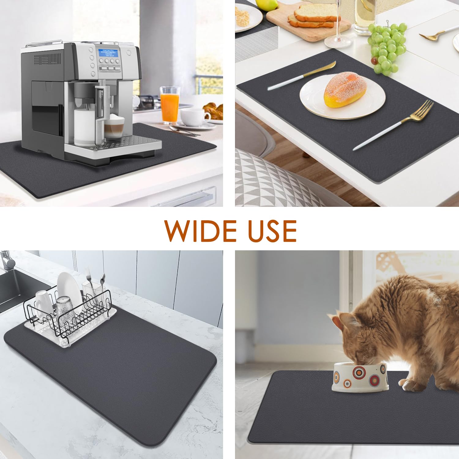Qpix Digital Large Mat For Dish Drying Rack, 24''X16'' Absorbent Hide Stain Large Dish Drying Mats For Kitchen Counter Quick Dry