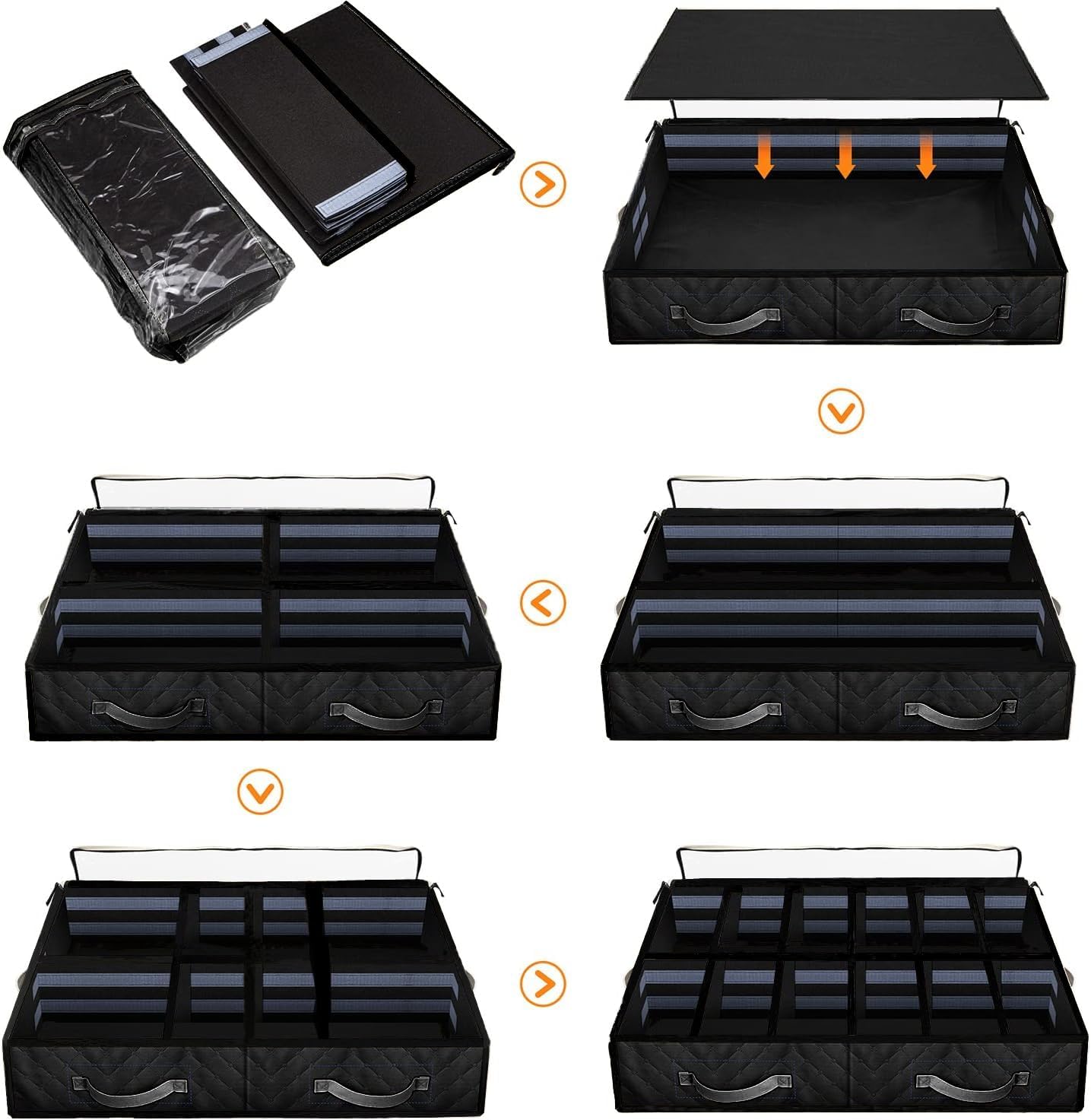Anyoneer Under Bed Shoe Storage,Set of 2, Sturdy Sidewalls,Adjustable Dividers,Reinforced Handle,Sturdy Zipper,Bottom with Panel