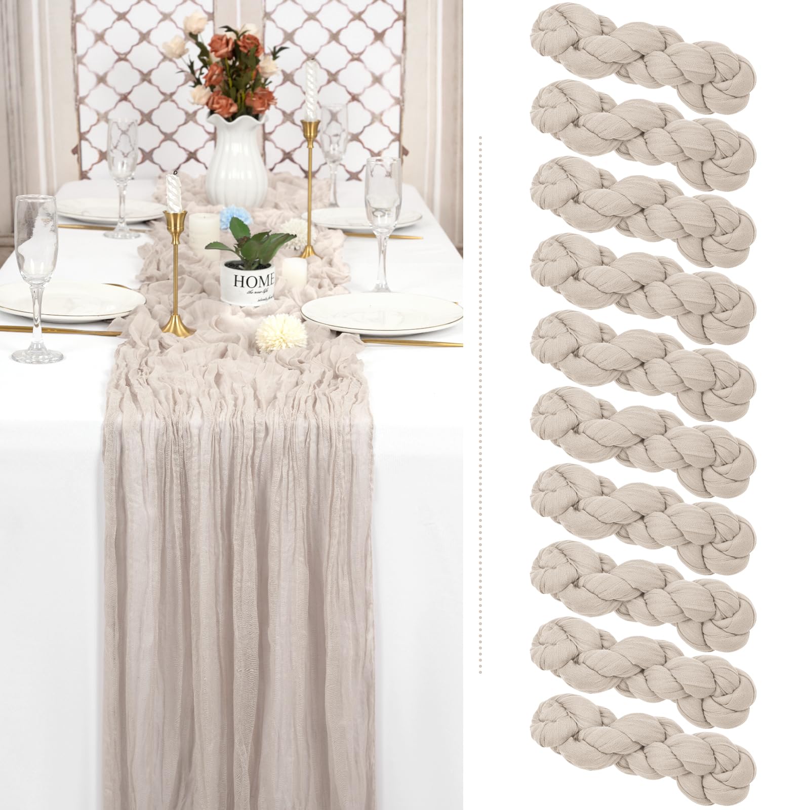 10 Pack Rose Brown Cheesecloth Table Runner Gauze Table Runner 10Ft Long Semi-Sheer Table Runner Boho Or Rustic Wedding Table De
