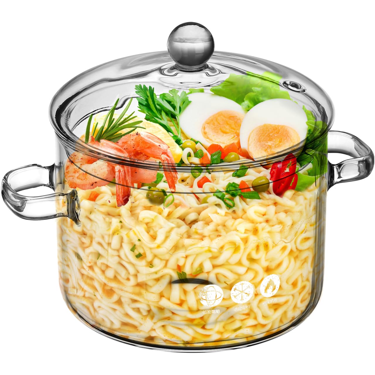ERINGOGO High Borosilicate Glass Soup Pot with Lid 1900Ml Clear Glass Cooking Pot for Stove Dual Handle Simmer Saucepan for Soup