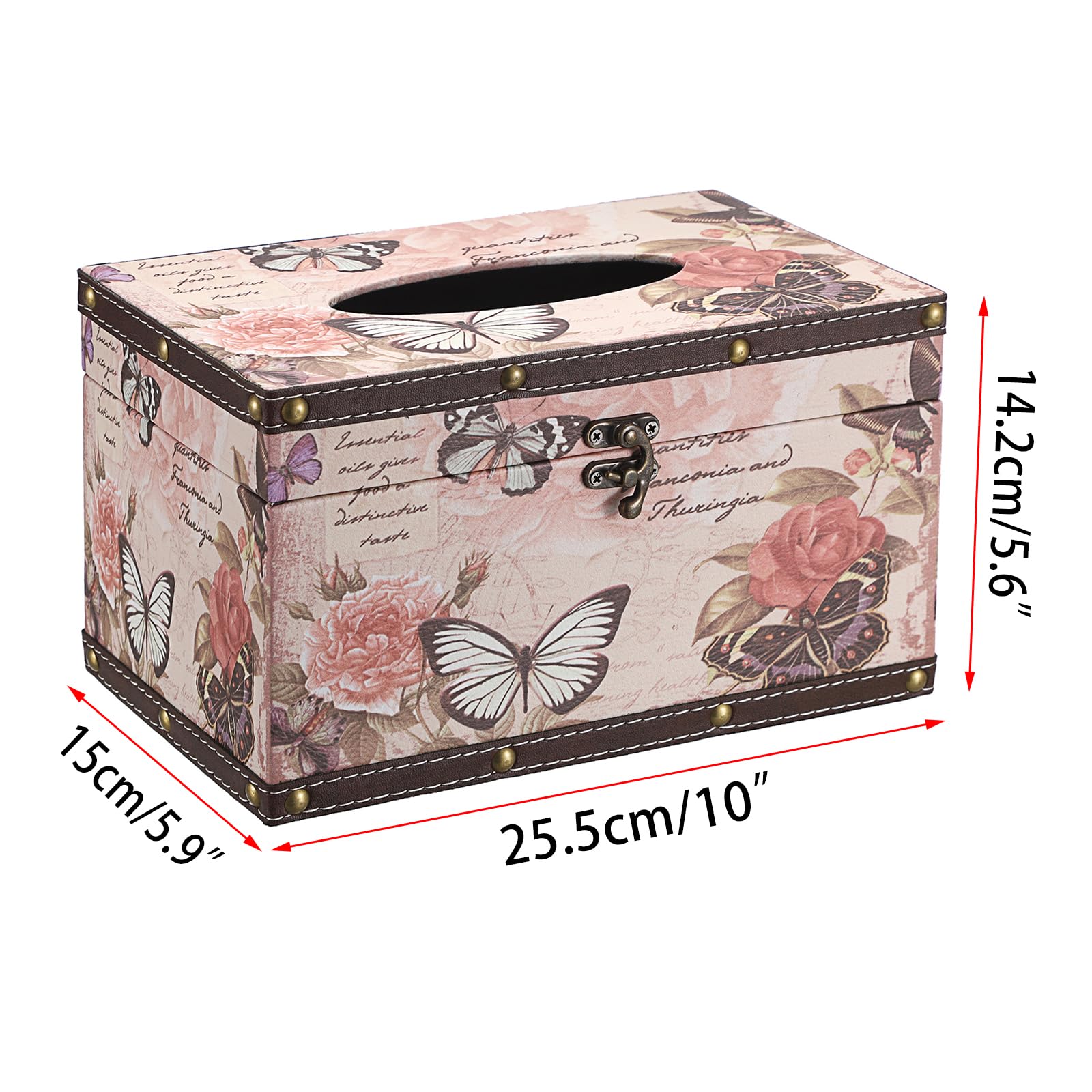 Sumnacon Tissue Box Cover Rectangle Wood Tissue Box With Hinged Lid,Vintage Pu Tissue Box Holder Retro Pink Tissue Cover For Bat