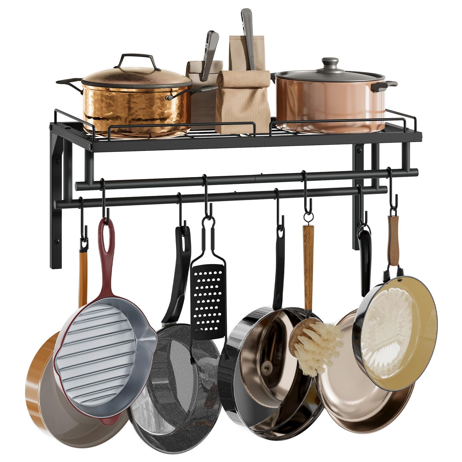 CHOEZON Hanging Pot Rack, WallMounted Pot Rack, Kitchen Cookware Organizer, Metal Pot and pan Organizer Holder, for Cookware, U