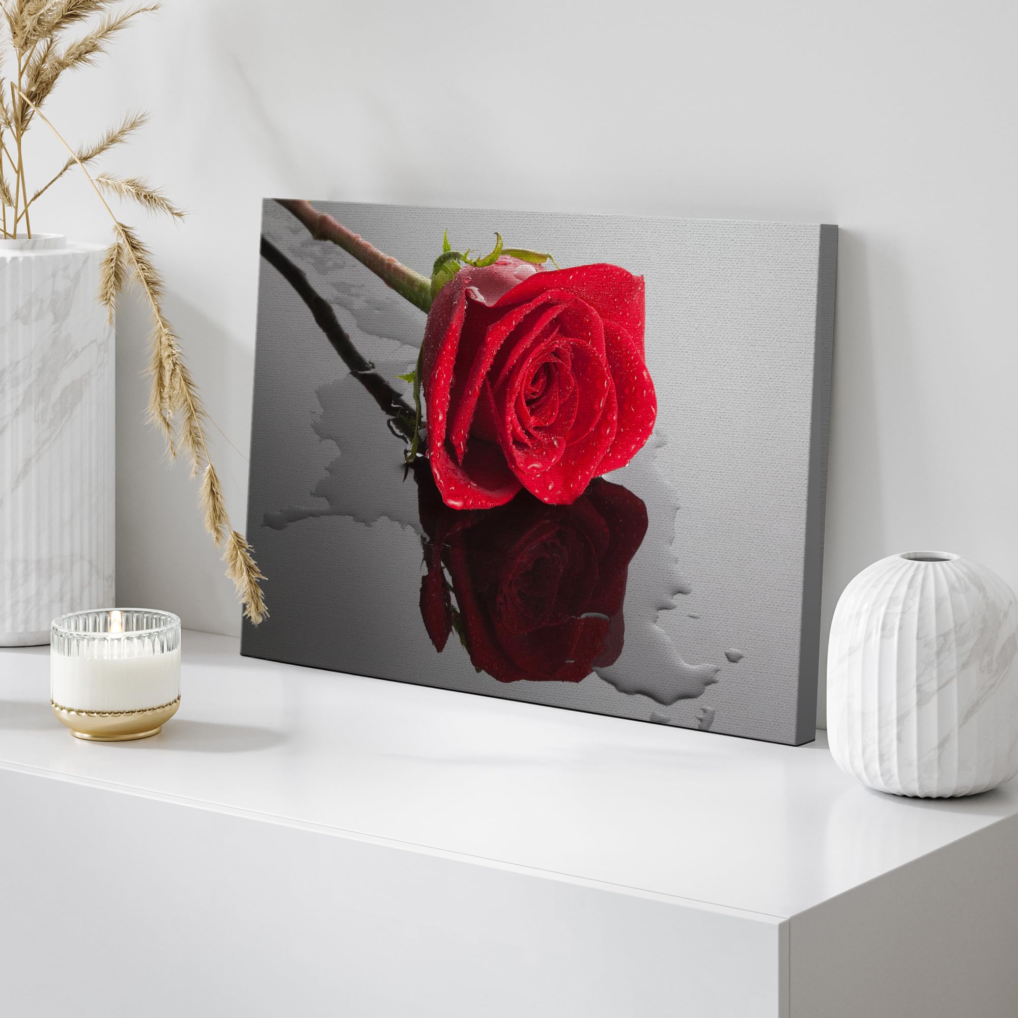 Wall26 Canvas Print Wall Art Red Rose Close Up With Water Floral Botanical Photography Modern Art Rustic Scenic Relax/Calm Multi
