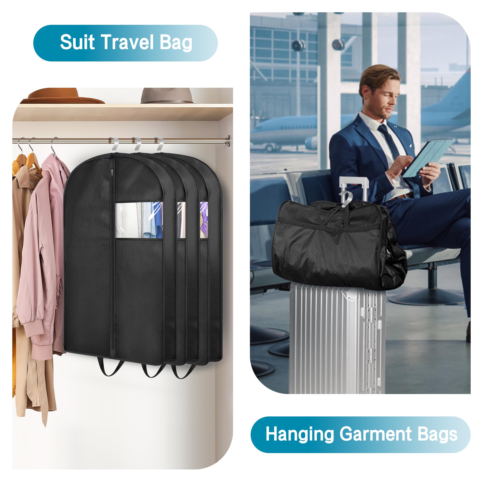 Kimbora 32'' Garment Bags For Hanging Clothes Travel, 4'' Gusseted Suit Bags For Closet Storage Mens Garment Protector Cover For