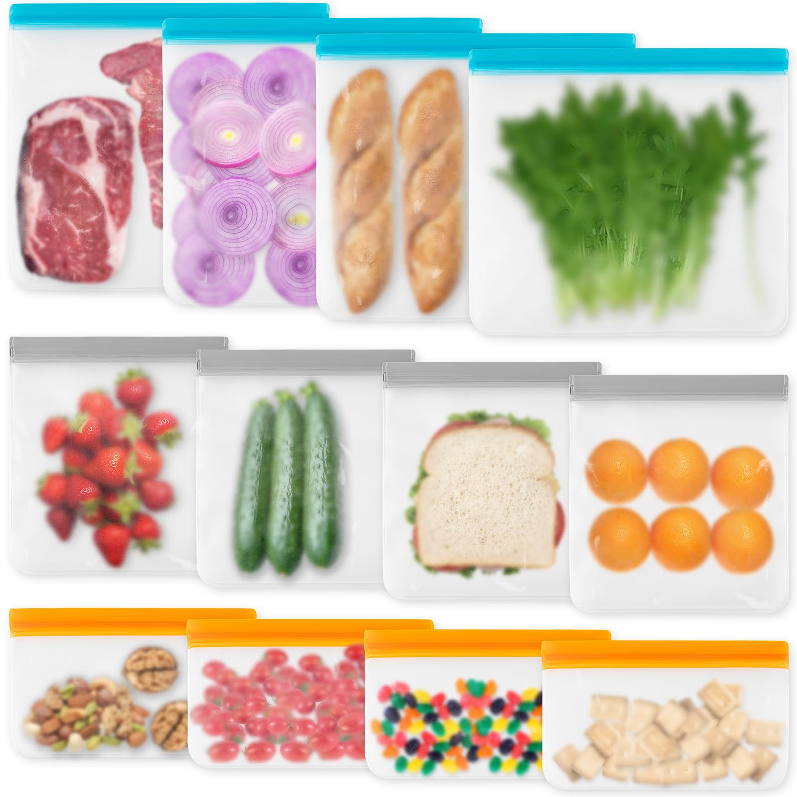 Dishwasher Safe Reusable Bags Leakproof Reusable Freezer Bags, Food Storage Bags