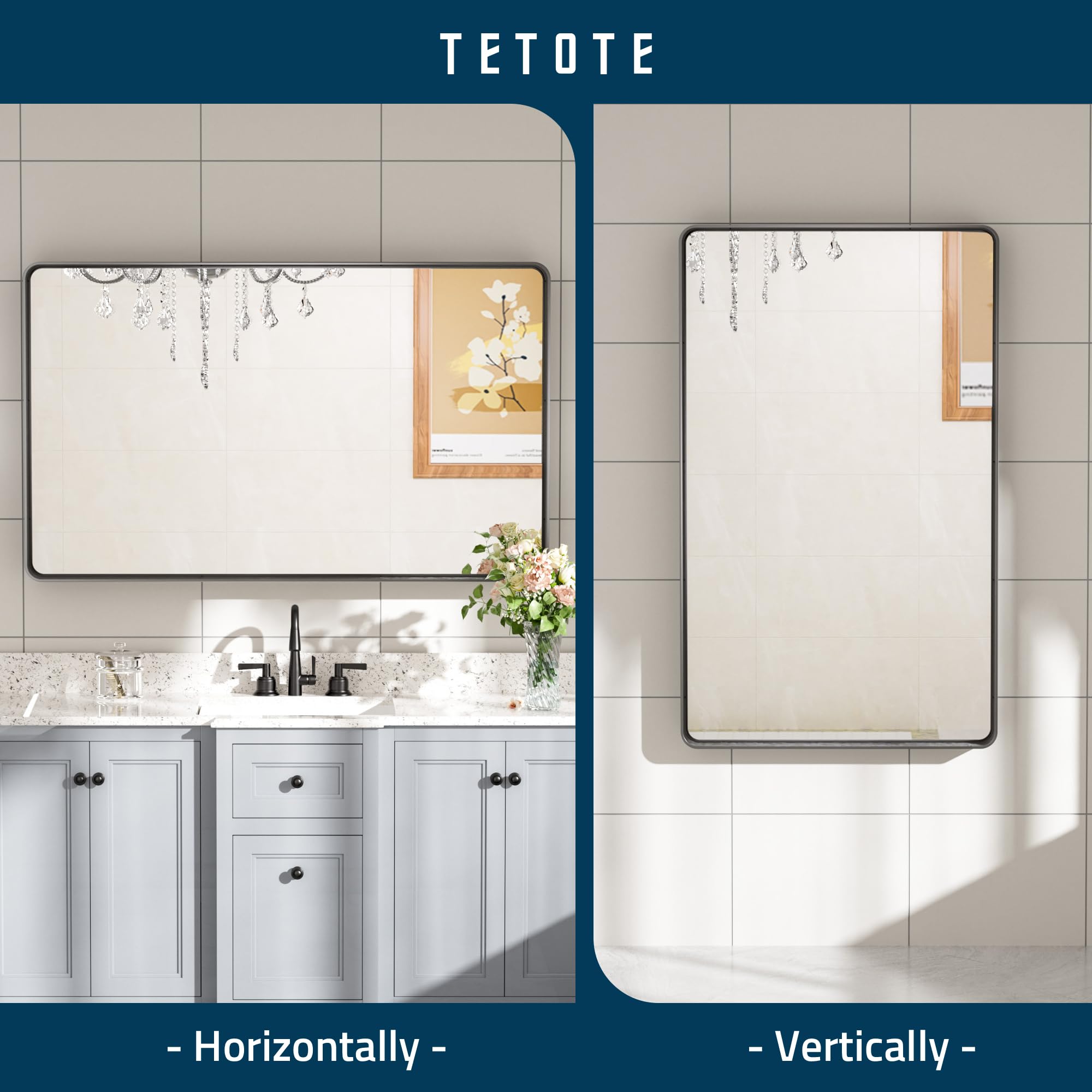 Tetote Black Framed Bathroom Mirror, 40 X 24 Inch Matte Metal Frame Vanity Mirror, Modern Farmhouse Wall Mounted Rectangle Mirro