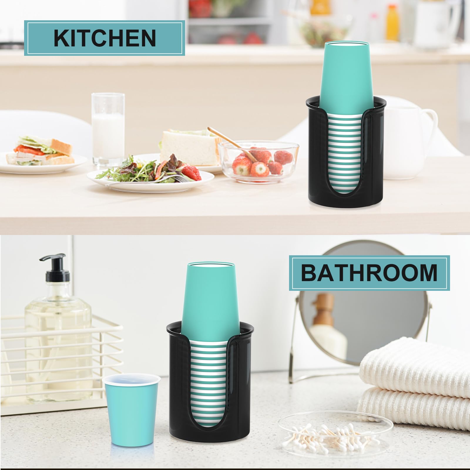 Byaway 5 Oz Bathroom Cup Dispenser Black, Disposable Mouthwash Cups Holder Fit 5Oz Paper Cups,Countertop Bathroom Cup Holder Mou