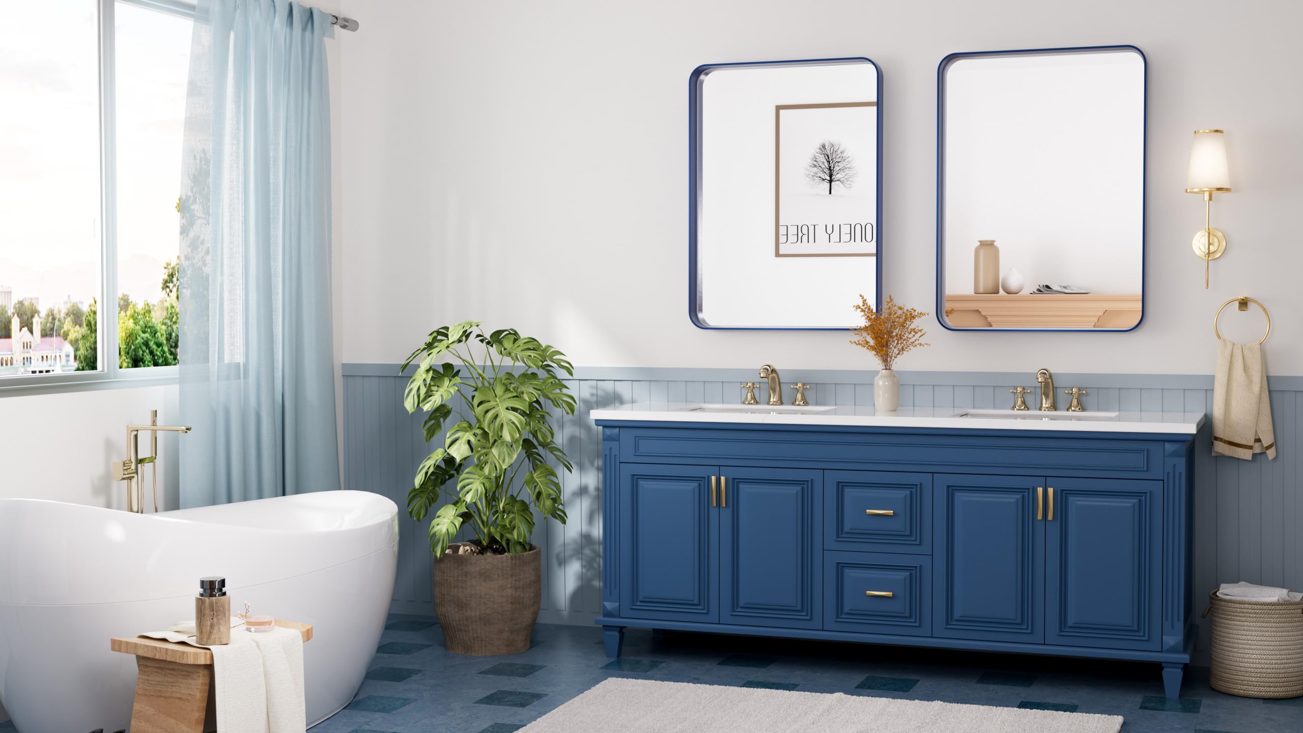 Tetote 22 X 30 Navy Blue Mirror For Bathroom Metal Frame Wall Mounted Rectangle Mirror For Vanity With Sandy Textured Surface(Ho