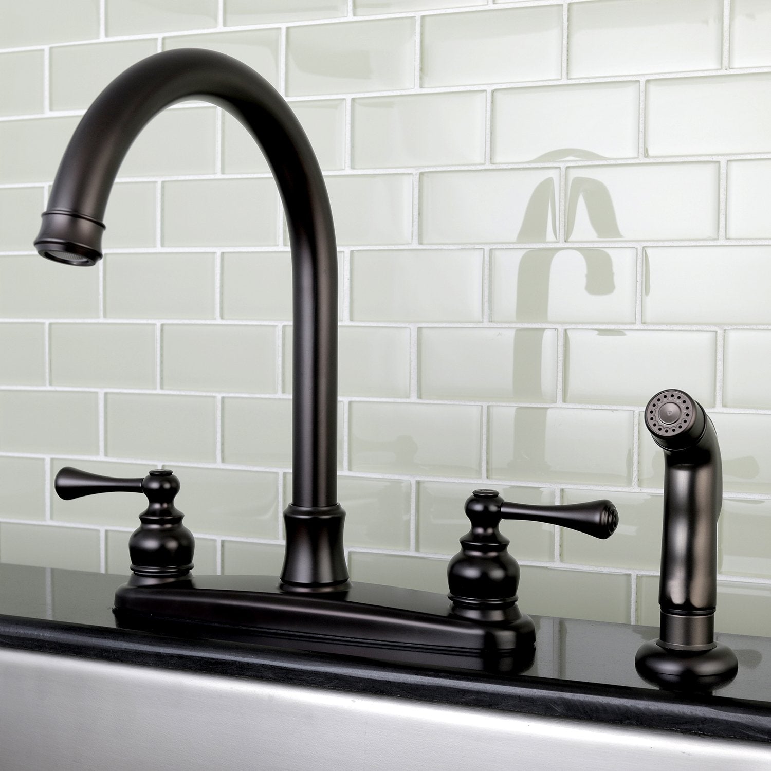 Kingston Brass FB7795BLSP Vintage 8-Inch Centerset Kitchen Faucet with Sprayer  Oil Rubbed Bronze