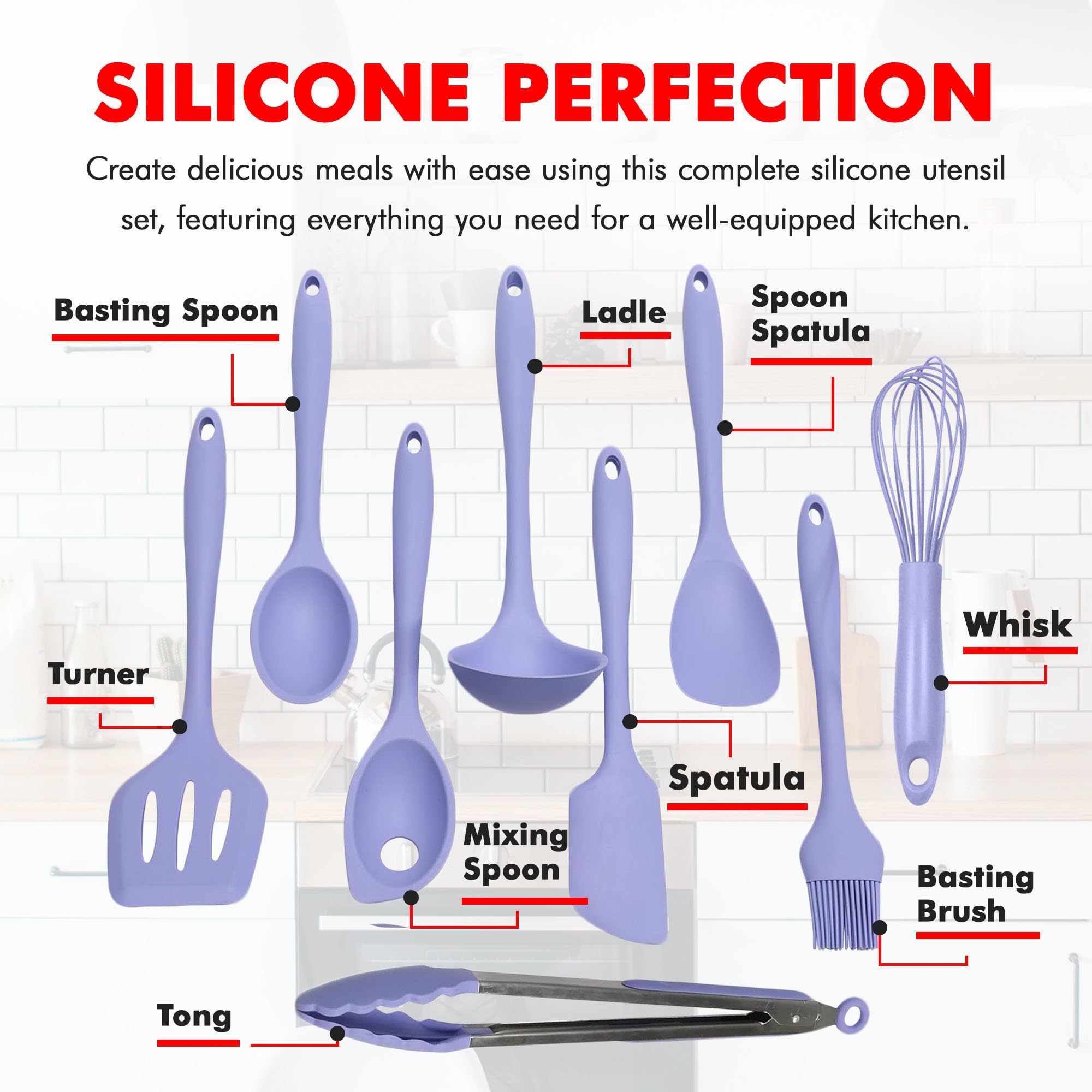 Chef Craft Premium Silicone Kitchen Tool And Utensil, 9 Piece Set, Pastel Blue