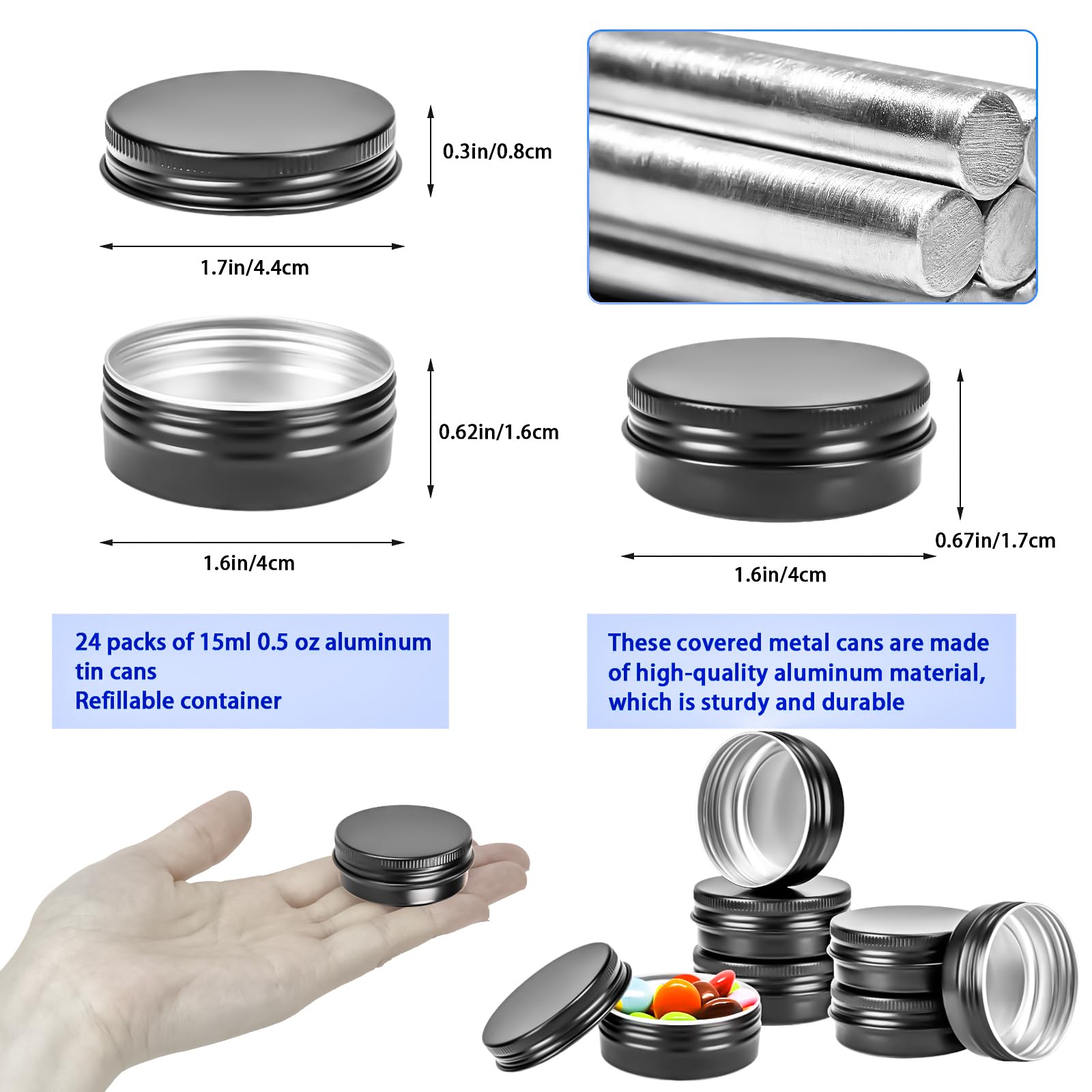 Motbach 24 Pack 0.5Oz Tin Jars, 30Ml Metal Tin Cans, 1/2Ounce Aluminum Tin Can Jar Containers With Lid For Lotion Bars, Balms, S