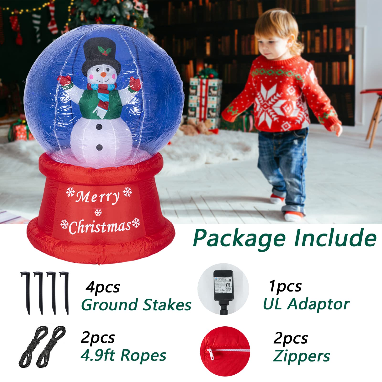 Afirst 5FT Christmas Inflatable Snow Globe Yard Decoration with LED Lights, Polyester, Holiday Patio Lawn Party Decor