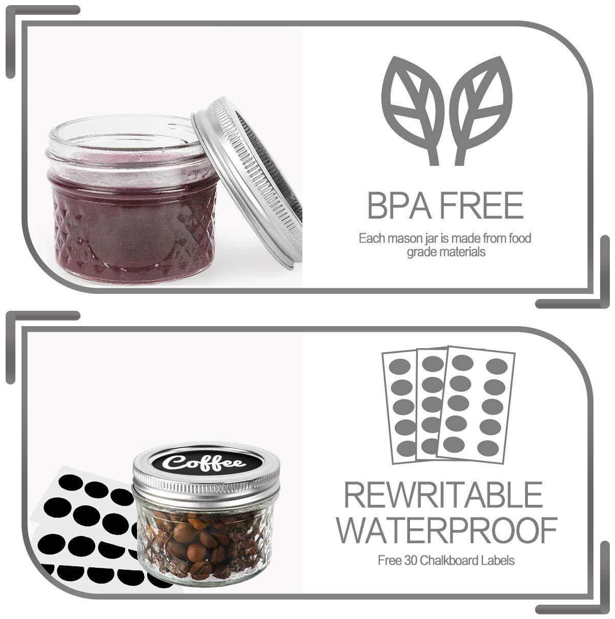 Verones Mini Mason Jars, Mason Jars 4 Oz With Regular Lids, Ideal For Jam, Honey, Wedding Favors, Shower Favors, Diy Spice Jars,