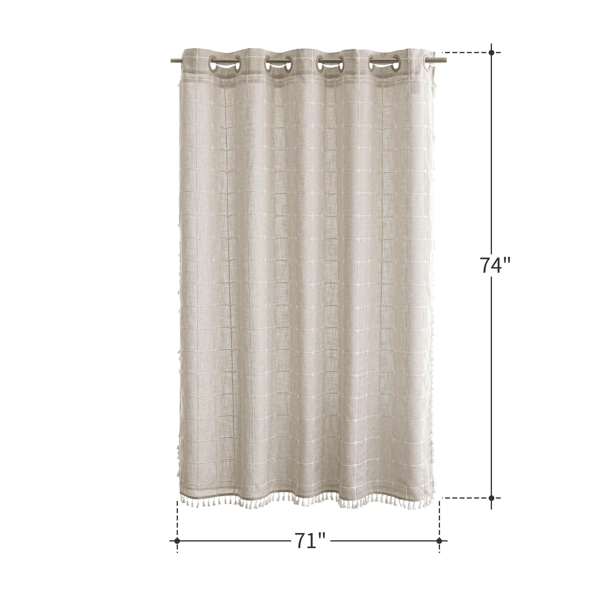 Farmhouse Shower Curtain With Snap-In Liner, No Hooks Needed,Boho Fabric Shower Curtains With Tassels For Rustic Neutral Bathroo