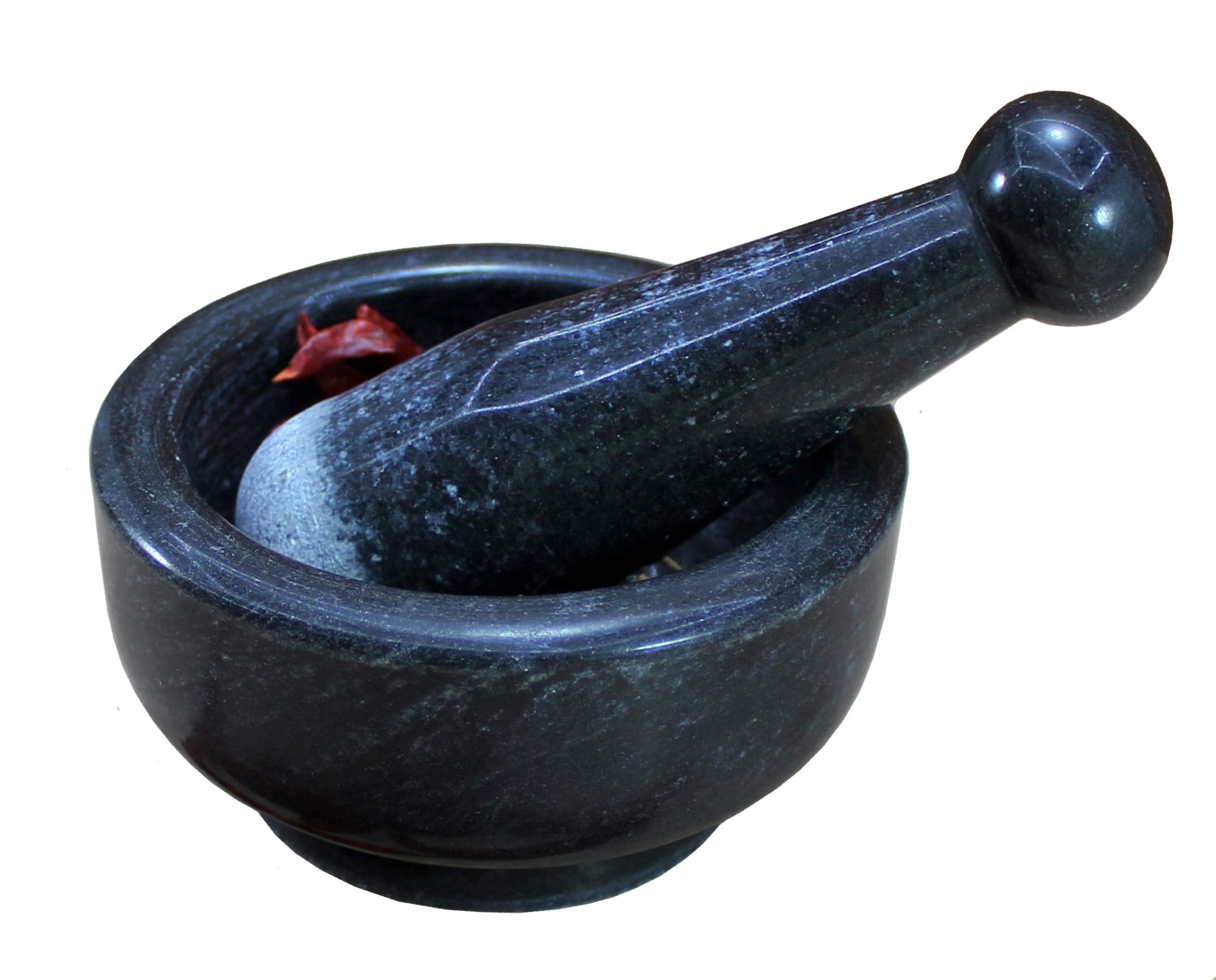 Kleo 5'' Diameter Natural Stone Mortar And Pestle Set As Spice Grinder, Medicine Masher - Okhli & Musal (Black)