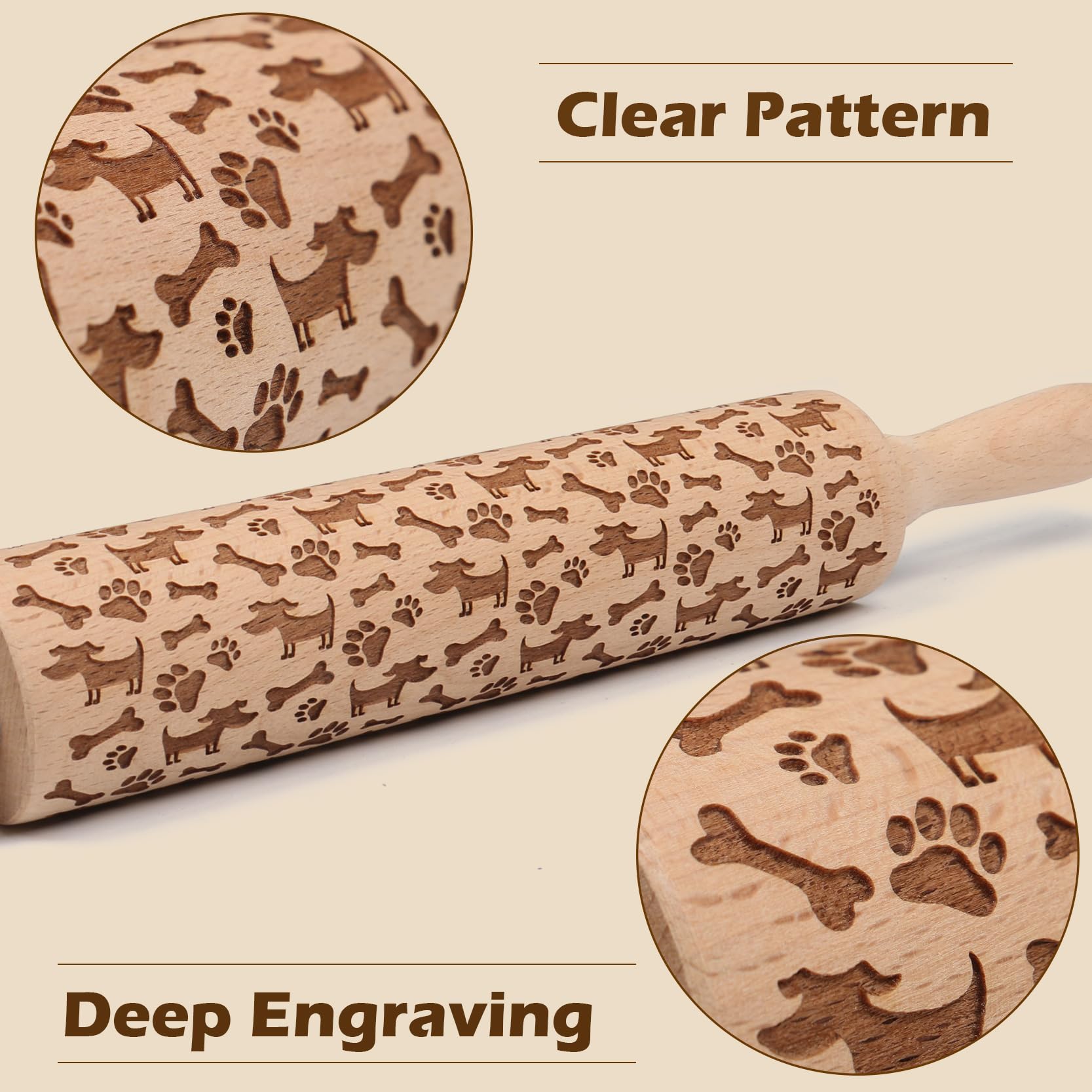 Embossed Rolling Pin For Baking Cookies Embossing Rolling Pins With Design Wooden Engraved Springerle Roller Pin Dough Animal Pa
