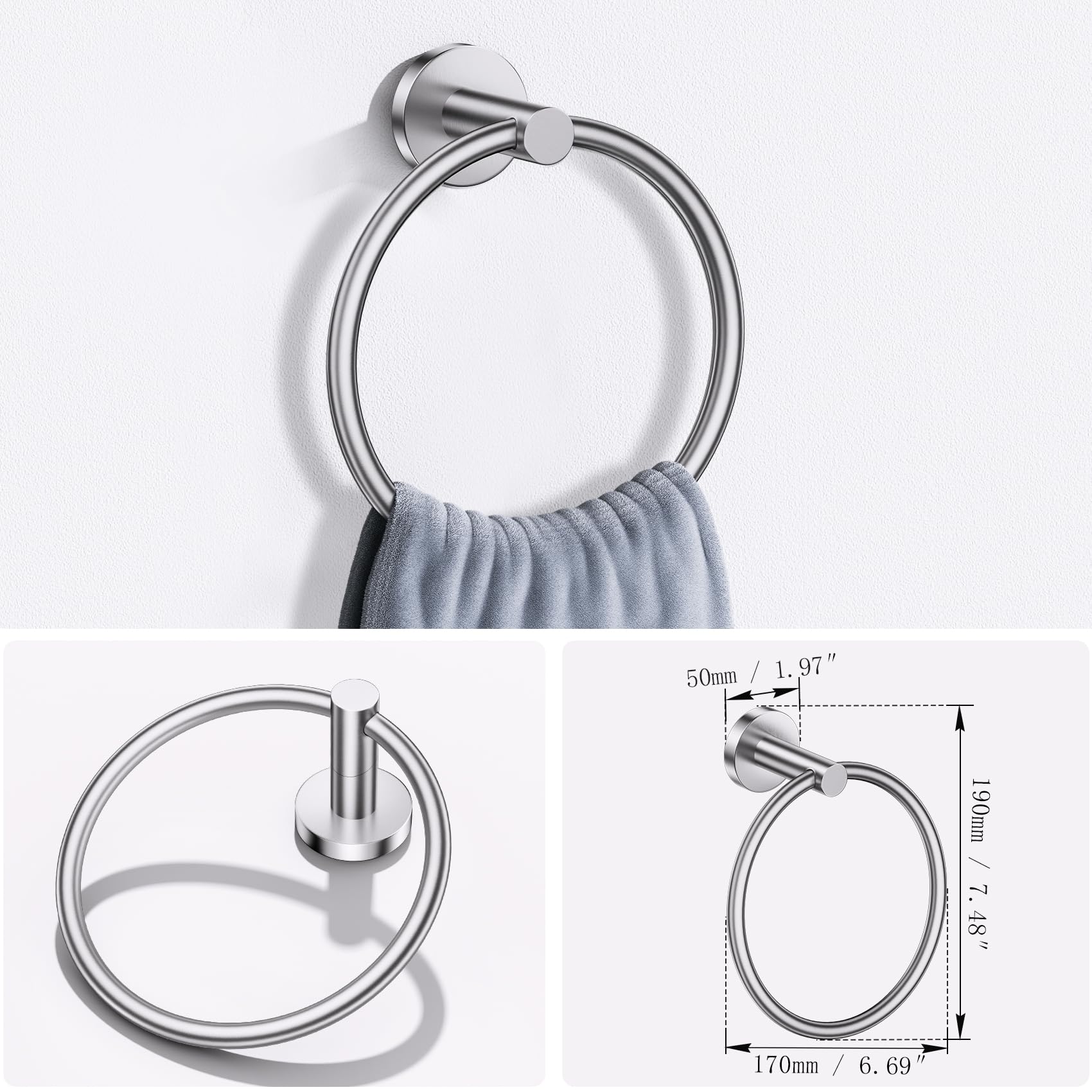Lairuier Bathroom Hardware Set  4-pieceTowel Bar Set Include Toilet Paper Holder Towel Ring and 2 Towel Hooks Stainless Steel Wall Mounted Bathroom Hardware Accessories Set (Brushed Finish)