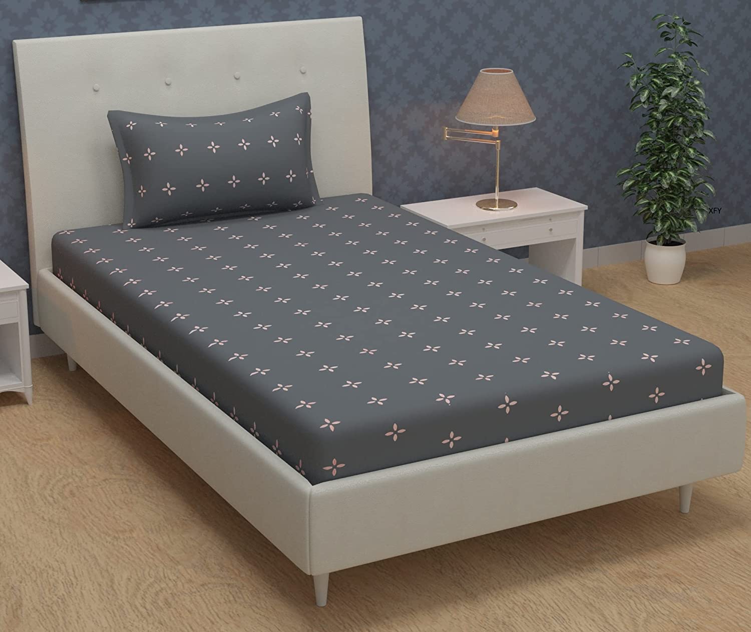 Kawi Elastic Fitted Bedsheets Queen Size (60X78) Cotton Feel Dpuble Bed, 2 Pillow Covers 200Tc - Dark Grey