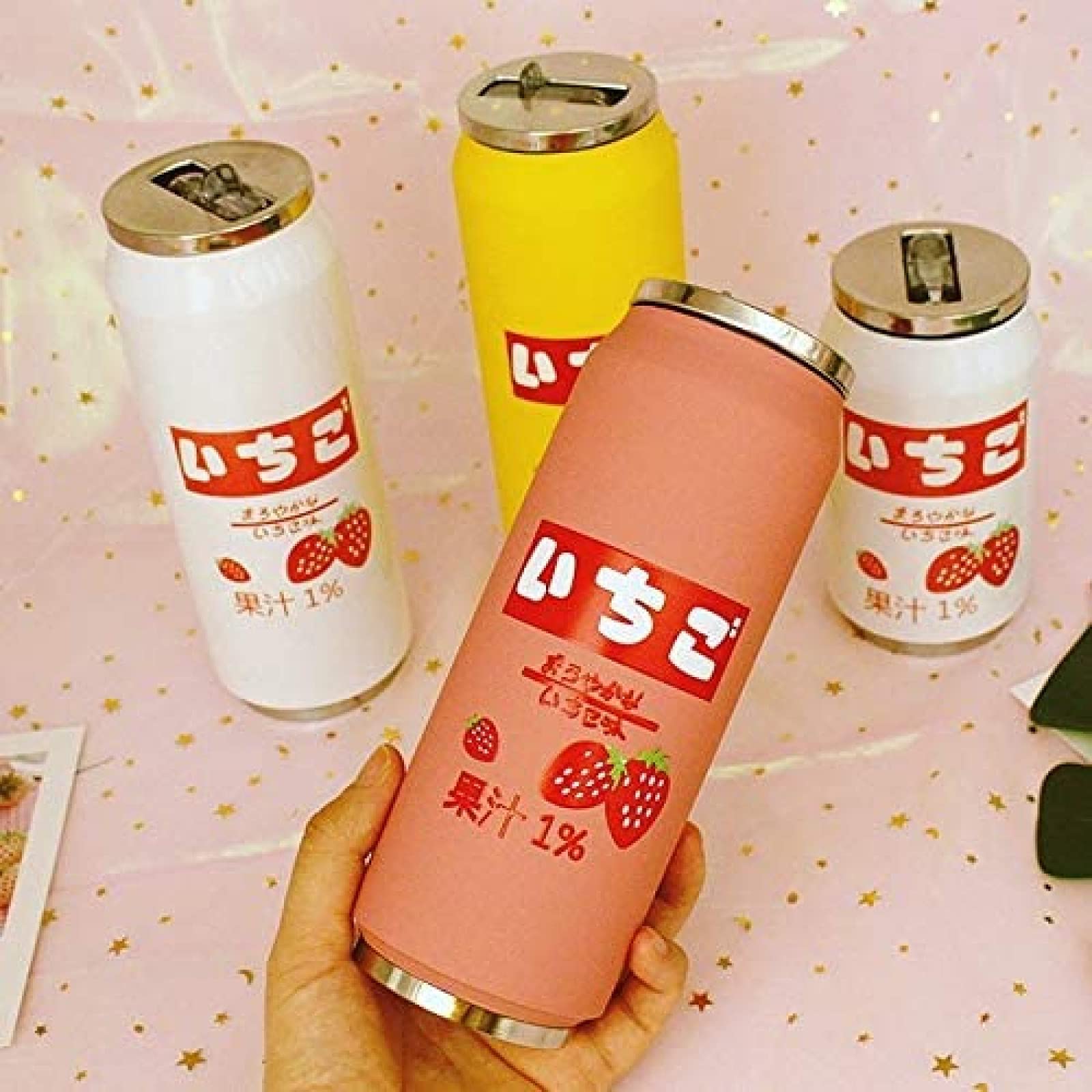 Pexizuan Kawaii Stainless Steel Kawaii Water Bottle With Straw Japanese Water Bottle Insulated(500Ml/16.9Oz,Pink)