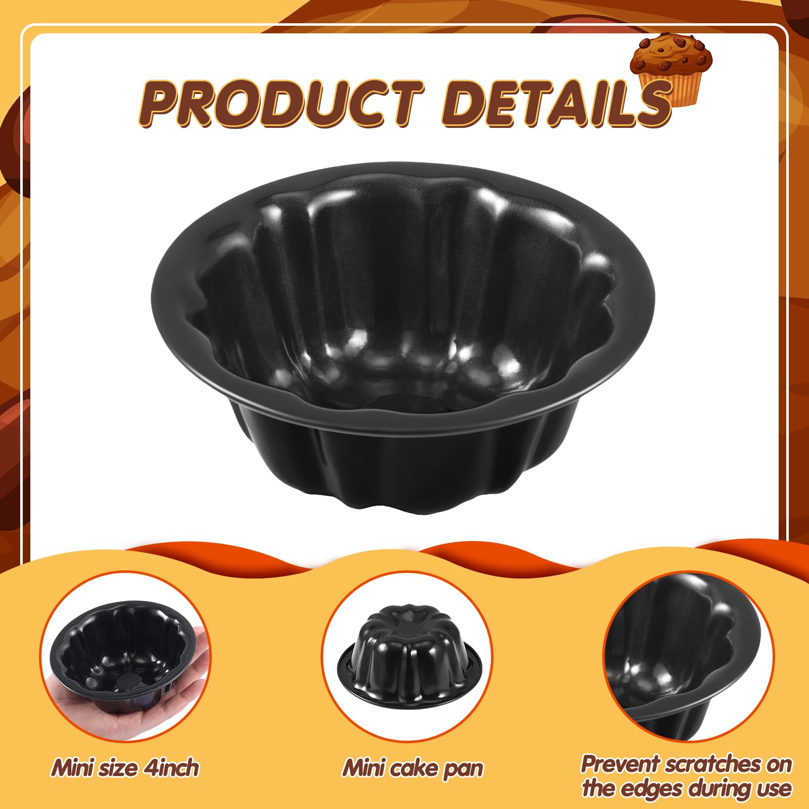 Ctosree 16 Pcs 4 Inches Fluted Mini Cake Pan Nonstick Fluted Cake Pan Carbon Steel Tube Pan Metal Tube Oven Baking Mold With Flo