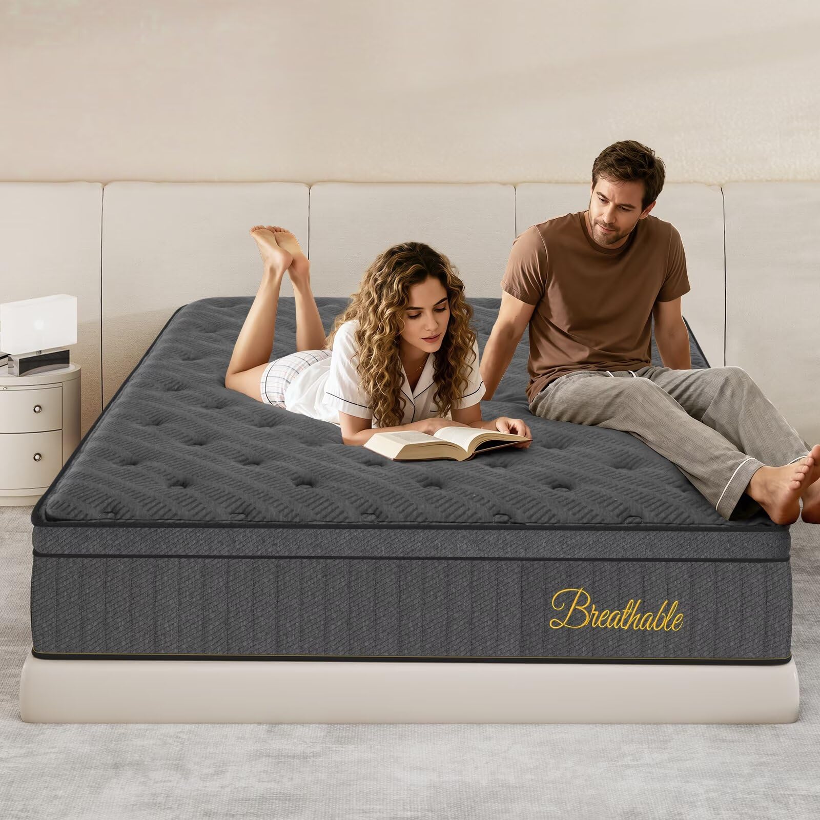 Queen Mattress 12 Inch, Medium Firm Hybrid Mattress with Lumbar-Zoned Foam and Pocket Springs for Motion Isolation and Edge Supp
