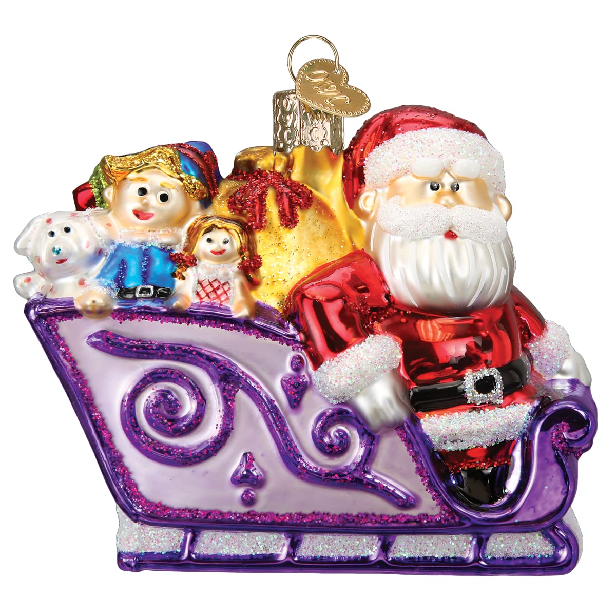 Old World Christmas Santa and Friends (Rudolph The Red-Nosed Reindeer) Glass Blown Ornament for Christmas Tree, Handcrafted Holi