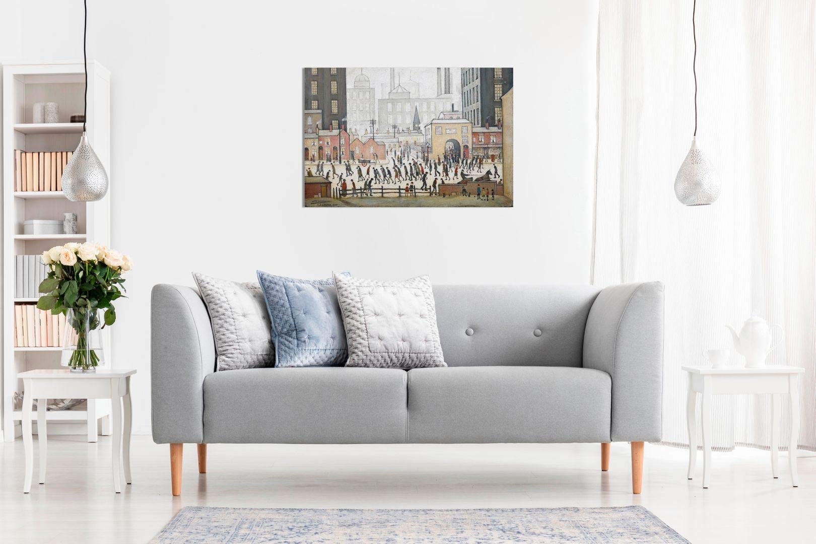 L.S Lowry Coming From The Mill Painting Canvas Print Wall Art Picture Home Decor (36X24In)