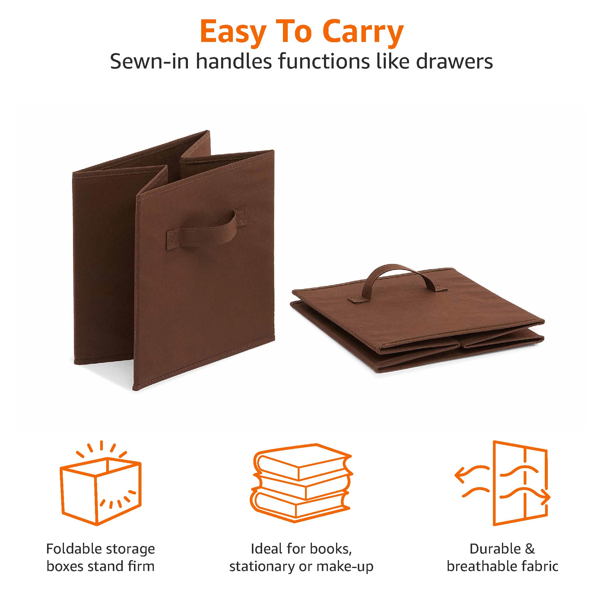 Amazon Basics collapsible Fabric Storage cubes Organizer with Handles  105x105x11  Brown - Pack of 6