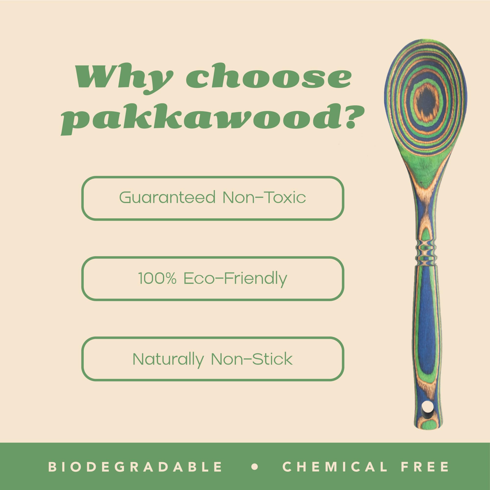 Island Bamboo 12 Inch Pakkawood Spoon - Island Bamboo Pakkawood Utensils, Colorful Wooden Spoons, Utensils For Cooking, Mixing,