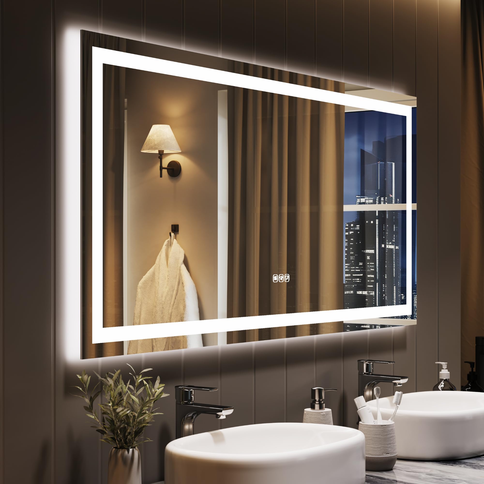 GarveeHome 55x26 LED Bathroom Mirror with Lights, Dimmable, Anti-Fog, Backlit + Front Lit, Lighted Bathroom Vanity Mirror for Wa