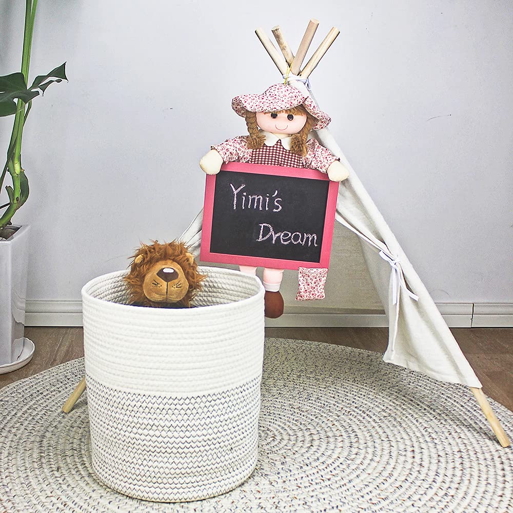 Yimi 'S Dream Woven Basket With Lid, Decorative Rope Storage Baskets For Organizing, Medium Baskets For Baby, Kids, Toys, Blanke