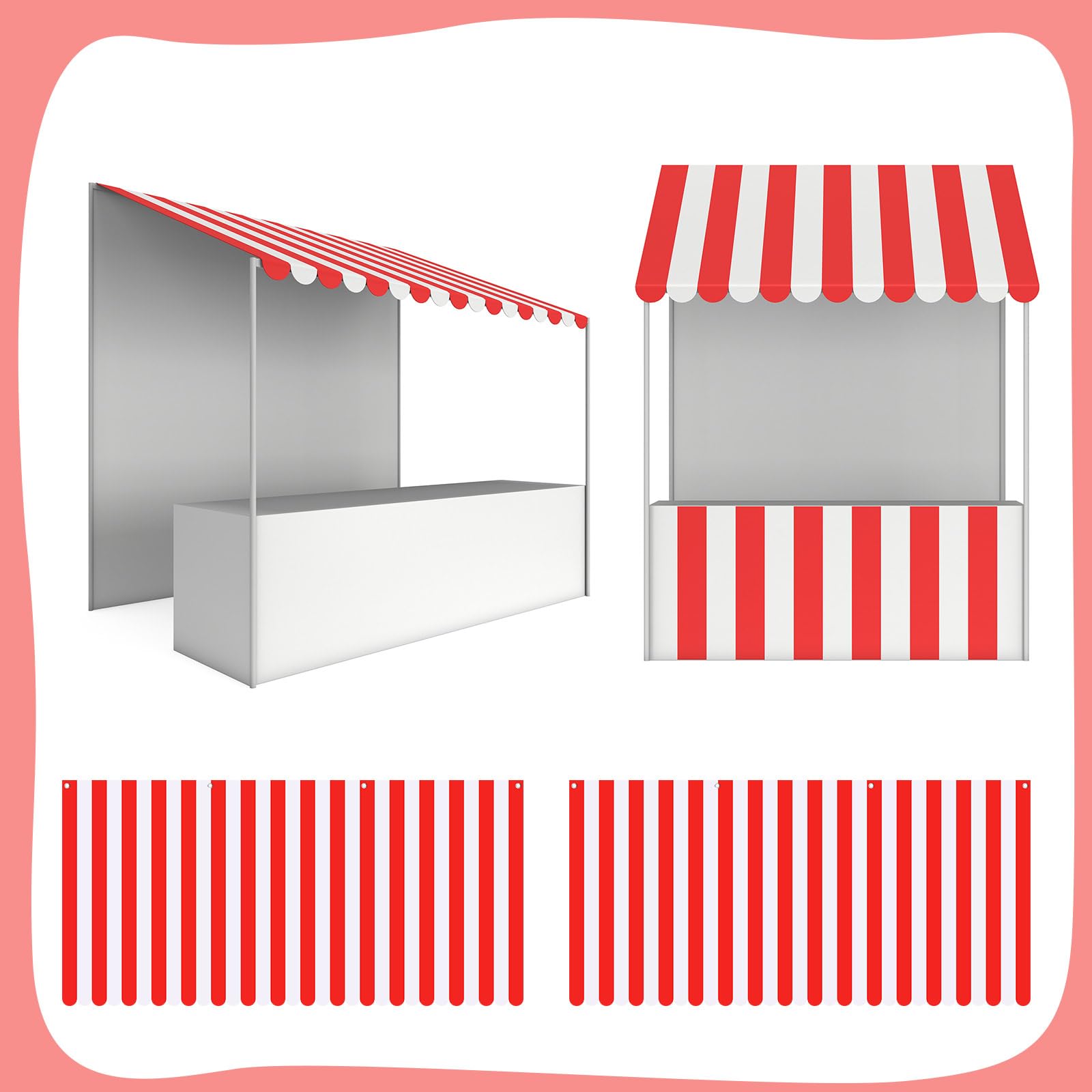Preboun 4 Pcs 27.6  x 59   Circus Awning Decor Decorations Striped Carnival Tent Awning Decorations Red and White Wall Decor Hal
