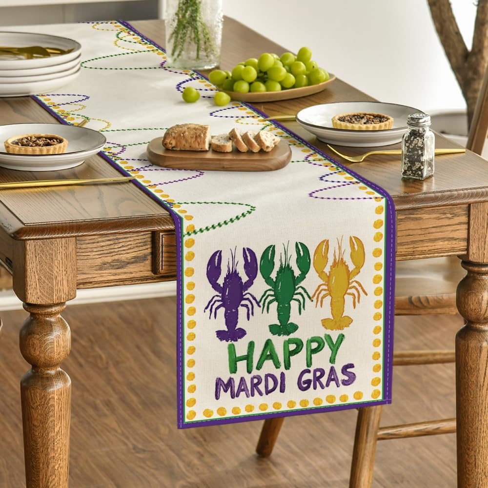 Artoid Mode Beads Happy Mardi Gras Carnival Table Runner, Holiday Kitchen Dining Table Decoration For Home Party Decor 13 X 60 I