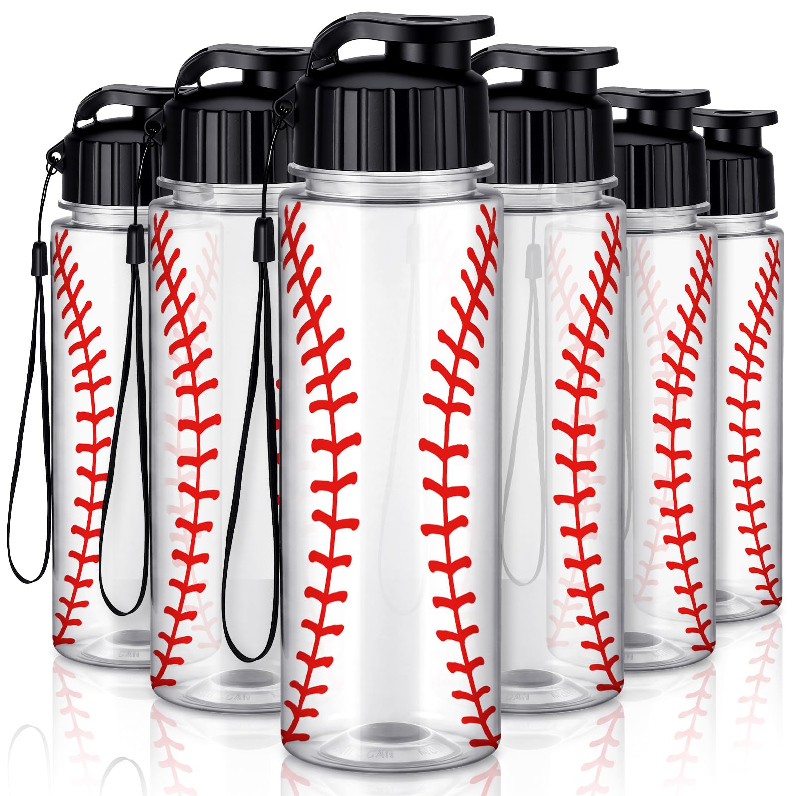 Skybooly 6 Pcs Baseball Water Bottle 17 oz Plastic Reusable Biking Water Bottle with Leak Proof Flip Top Bulk for Baseball Sport
