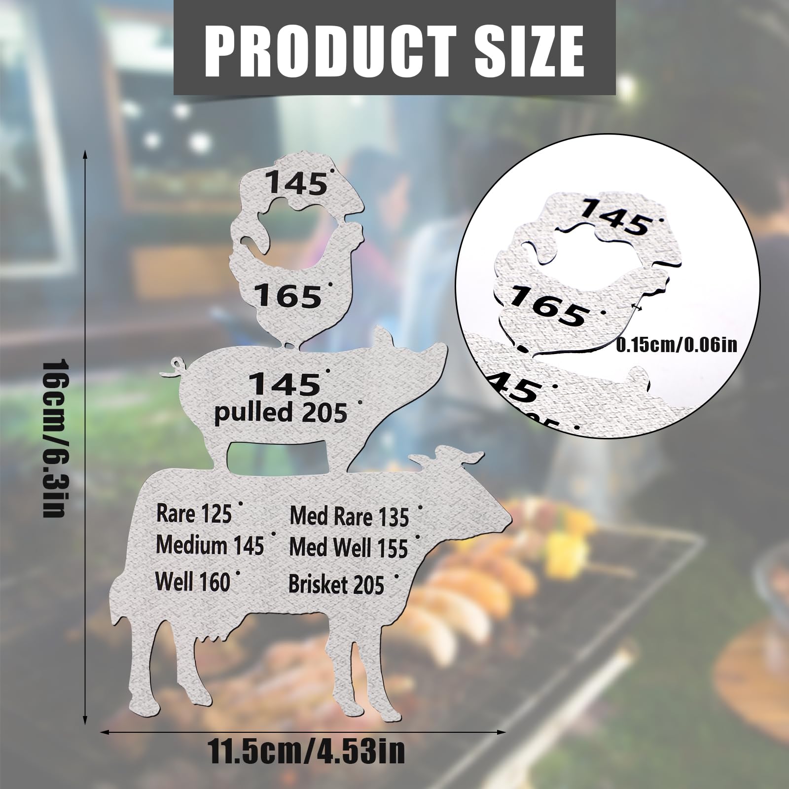 Meat Temperature Magnet, Pork Temperature Magnet Metal Grill Meat Temperature Chart Magnet Meat Internal Cooking Temp Guide For