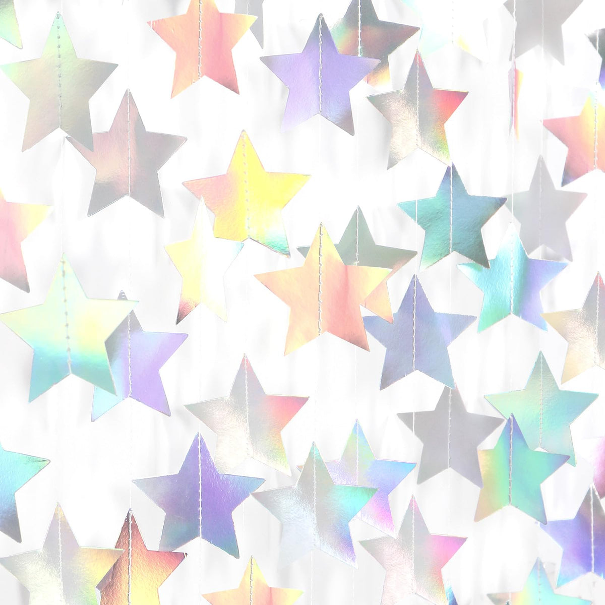 Iridescent Disco-Holographic Party-Decorations Christmas Garland - 62Ft Twinkle Little Star Streamers Hanging Banner,Wedding Bir