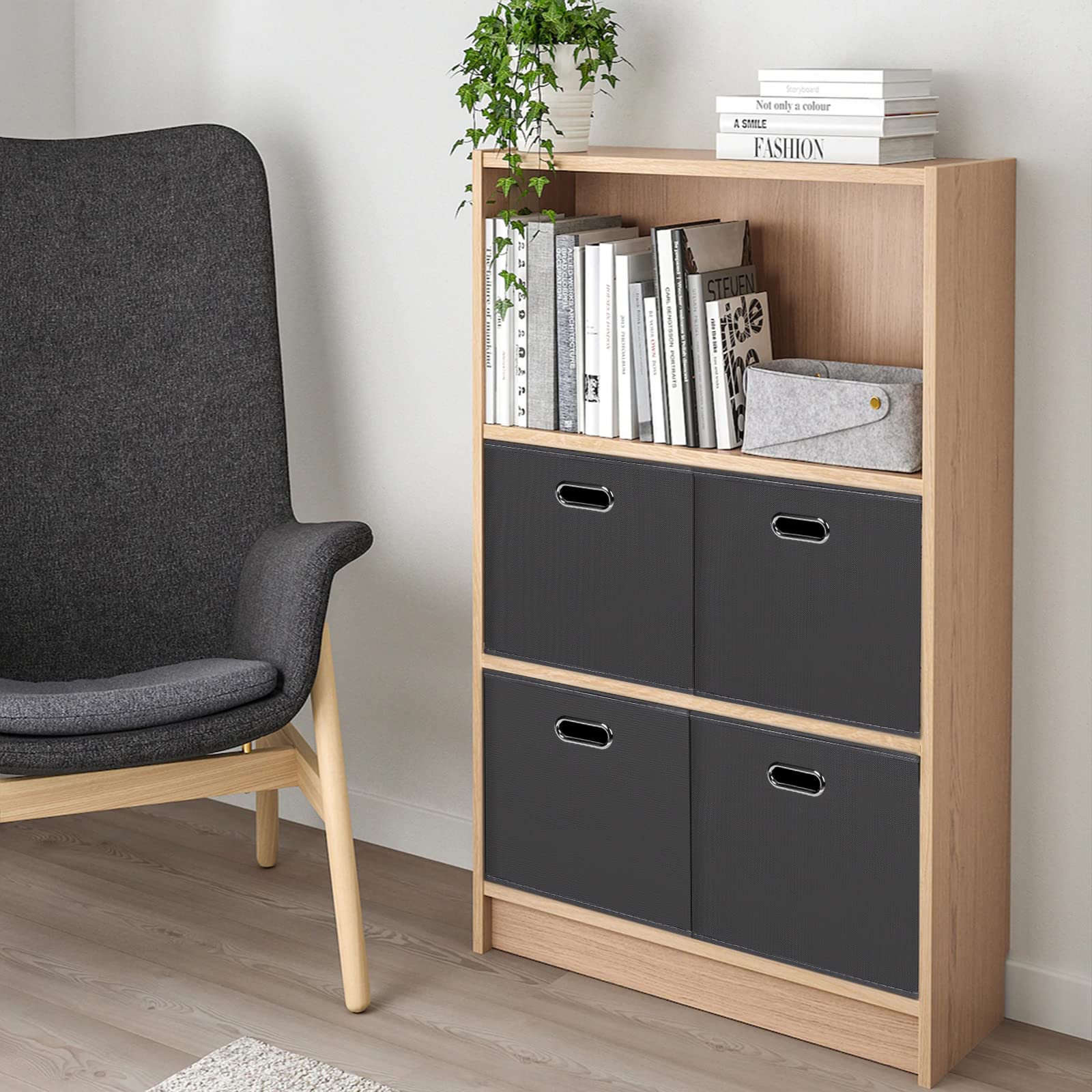 Heayeeg Black Foldable Storage Cubes Bins, Fabric Storage Box Cubes Organizer Baskets With Dual Handles For Home Organizer(Grey)