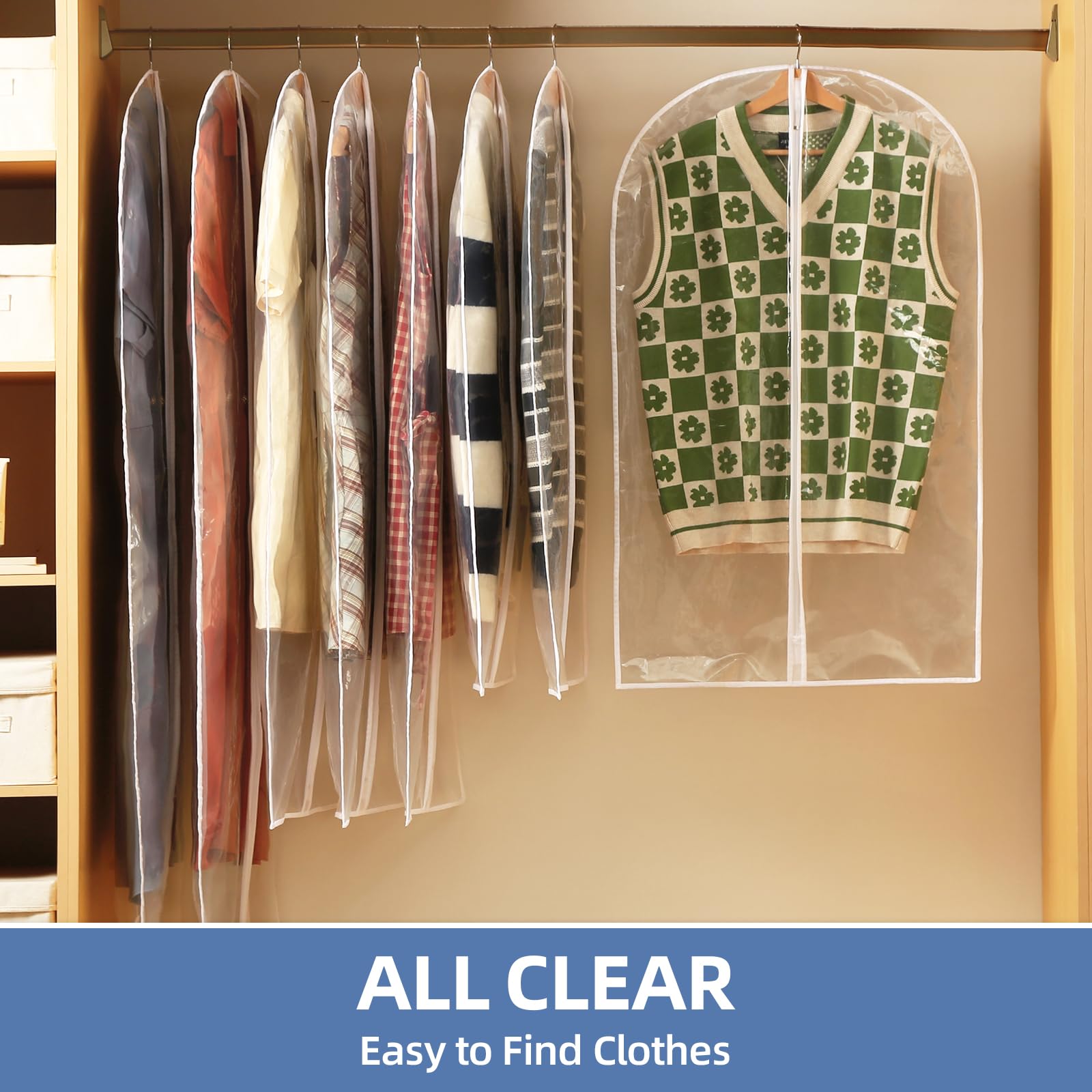 Perber 12 Packs All Clear Garment Bags For Hanging Clothes, Suit Bags For Closet Storage, Plastic Waterproof Suit Cover Bags Wit