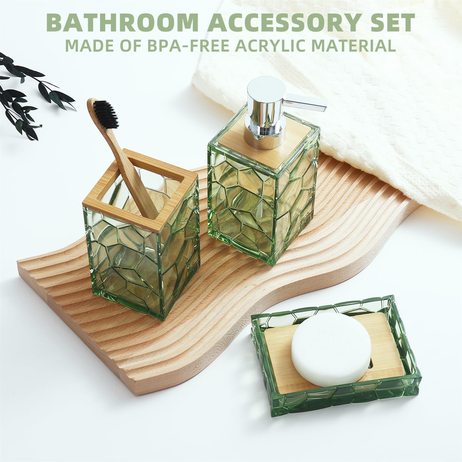 Gahefy Sage Green Bathroom Accessories Set, Toothbrush Holder, Soap Dispenser, Cotton Swabs Holder, Soap Dish, Toilet Brush With